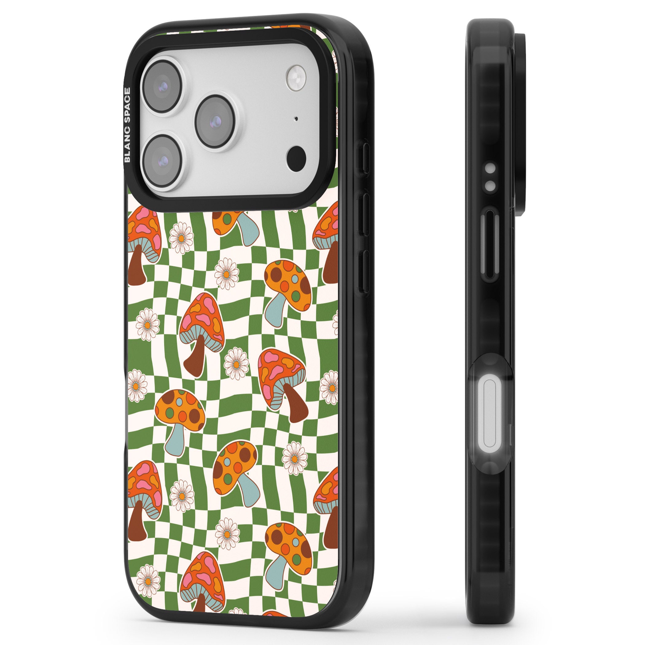 Wavy Checked Shroom & Bloom iPhone 17 Pro Impact Black Phone Case Side Profile