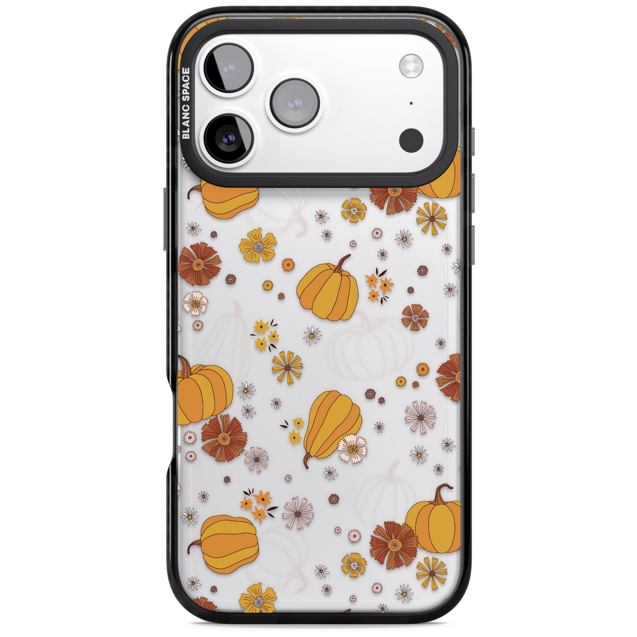 Halloween Pumpkins And Flowers iPhone 17 Pro Impact Black Phone Case