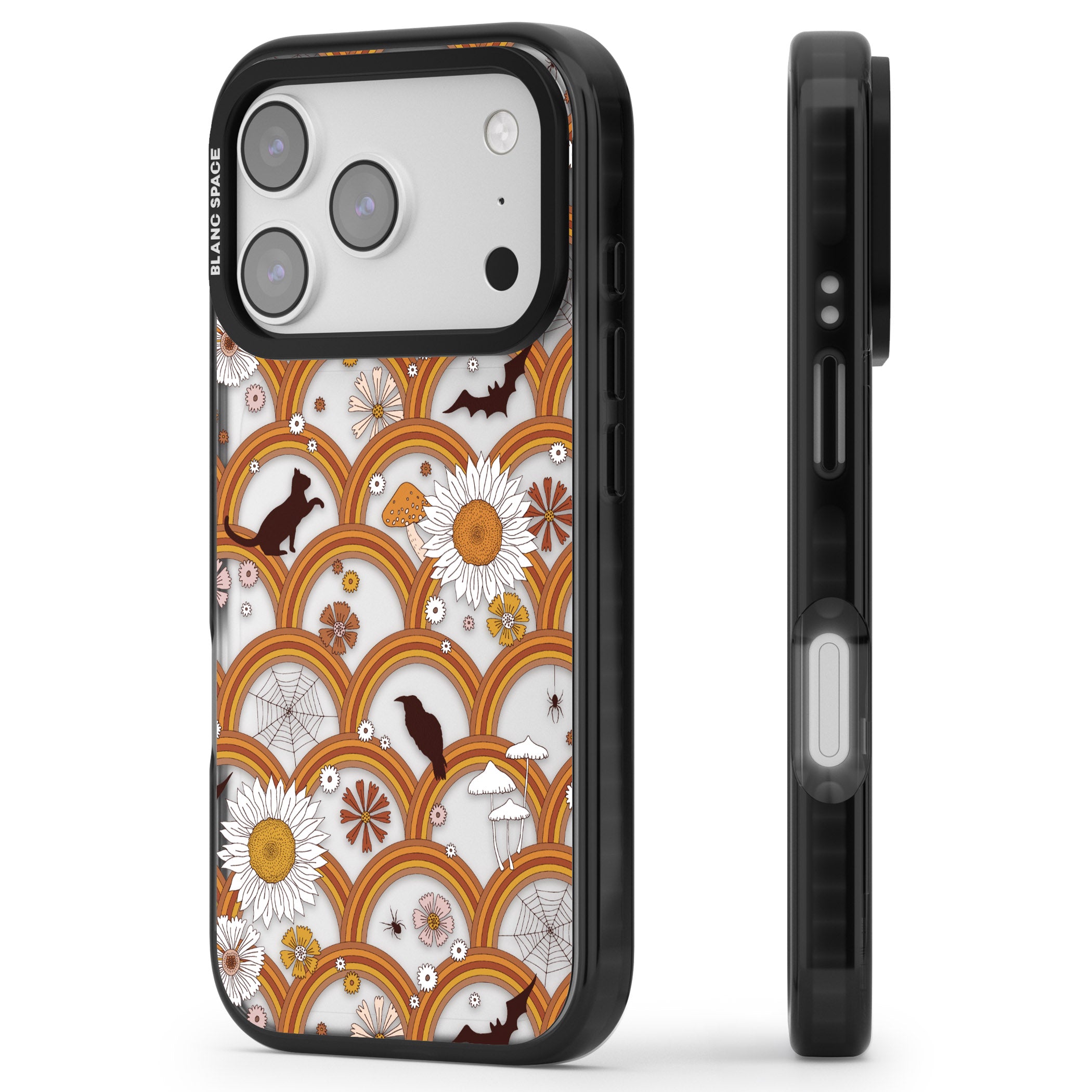 Halloween Rainbows iPhone 17 Pro Impact Black Phone Case Side Profile