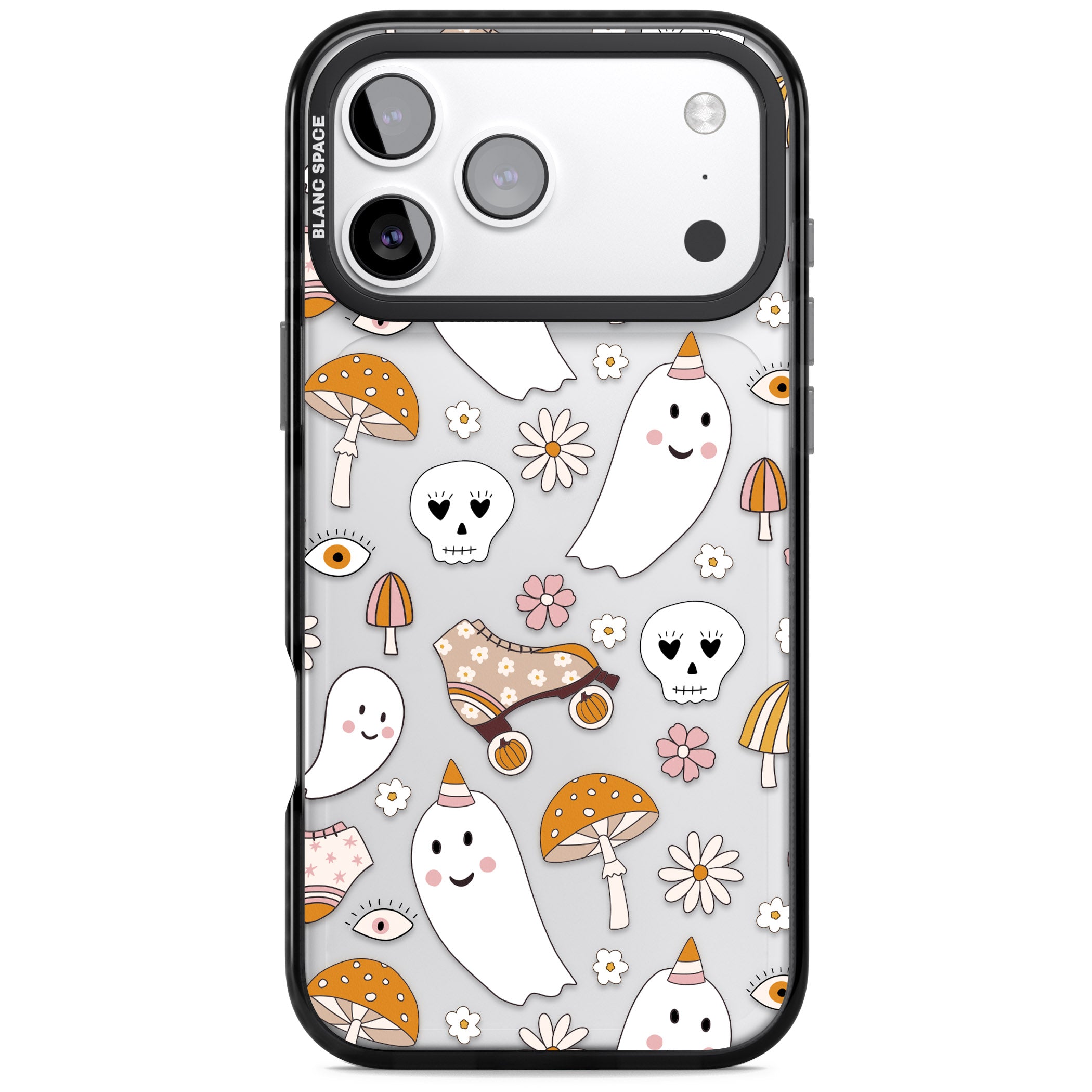 Cute Ghost And Skulls Pattern iPhone 17 Pro Impact Black Phone Case