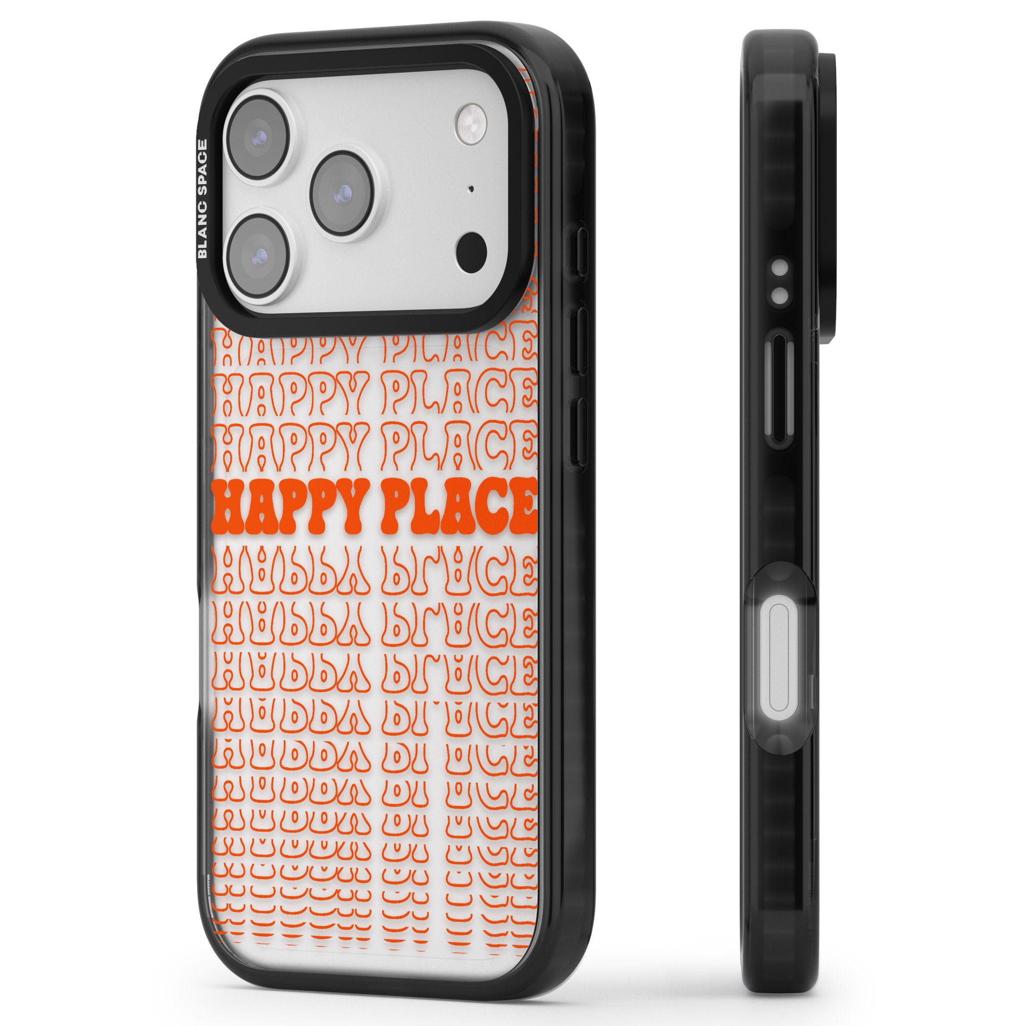 Happy Place (Orange) iPhone 17 Pro Impact Black Phone Case Side Profile
