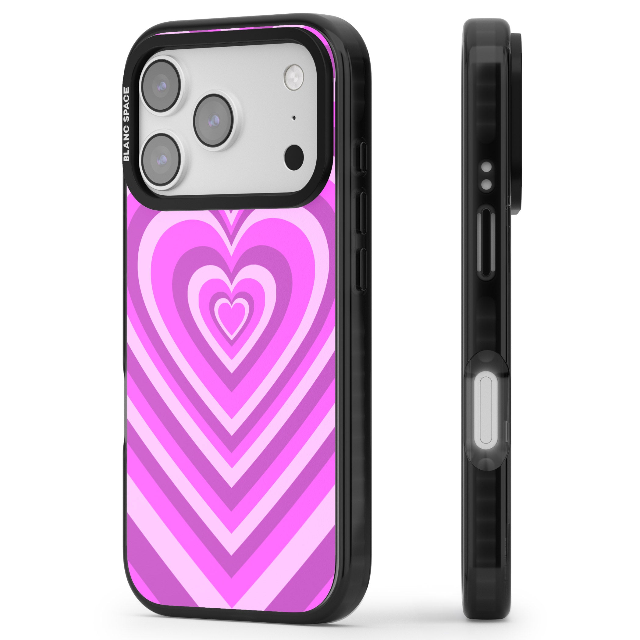 Pink Heart Illusion iPhone 17 Pro Impact Black Phone Case Side Profile