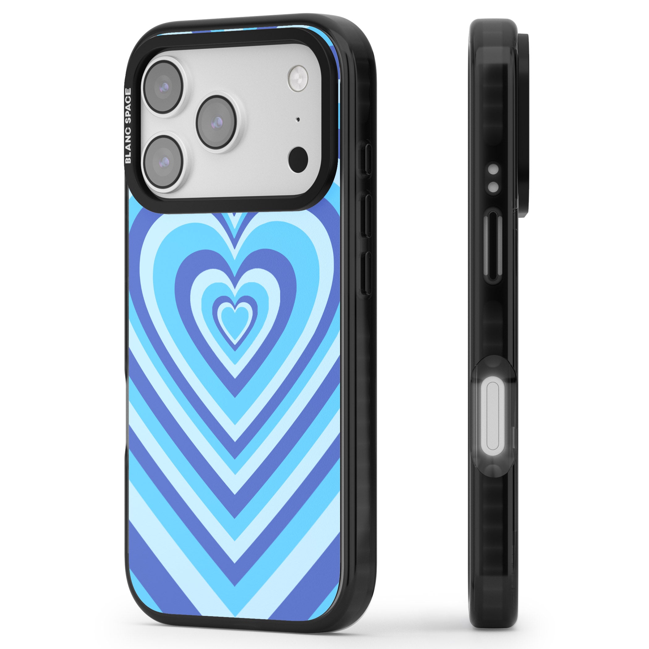 Blue Heart Illusion iPhone 17 Pro Impact Black Phone Case Side Profile