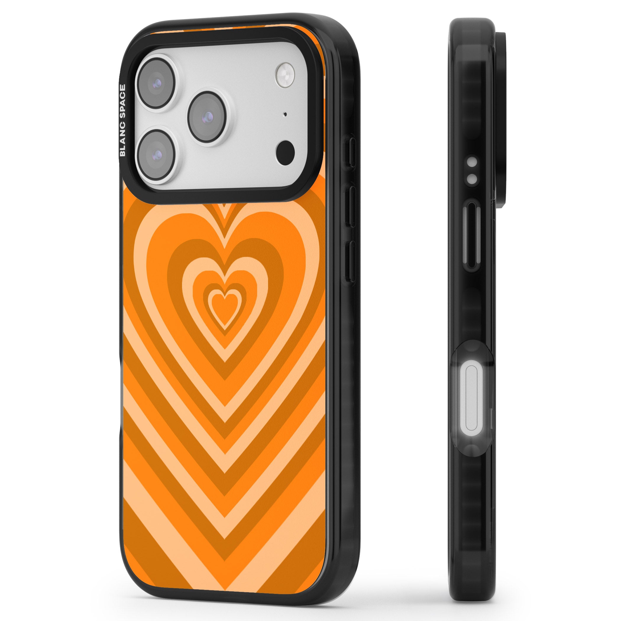 Orange Heart Illusion iPhone 17 Pro Impact Black Phone Case Side Profile