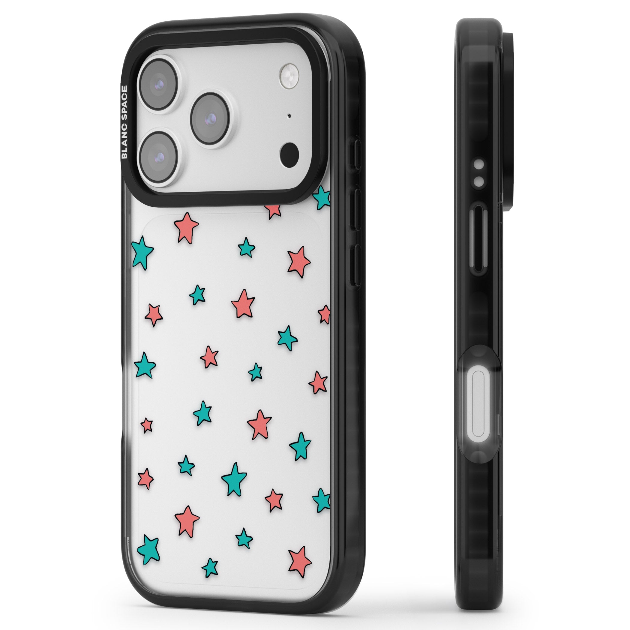 Heartstopper Stars Pattern iPhone 17 Pro Impact Black Phone Case Side Profile