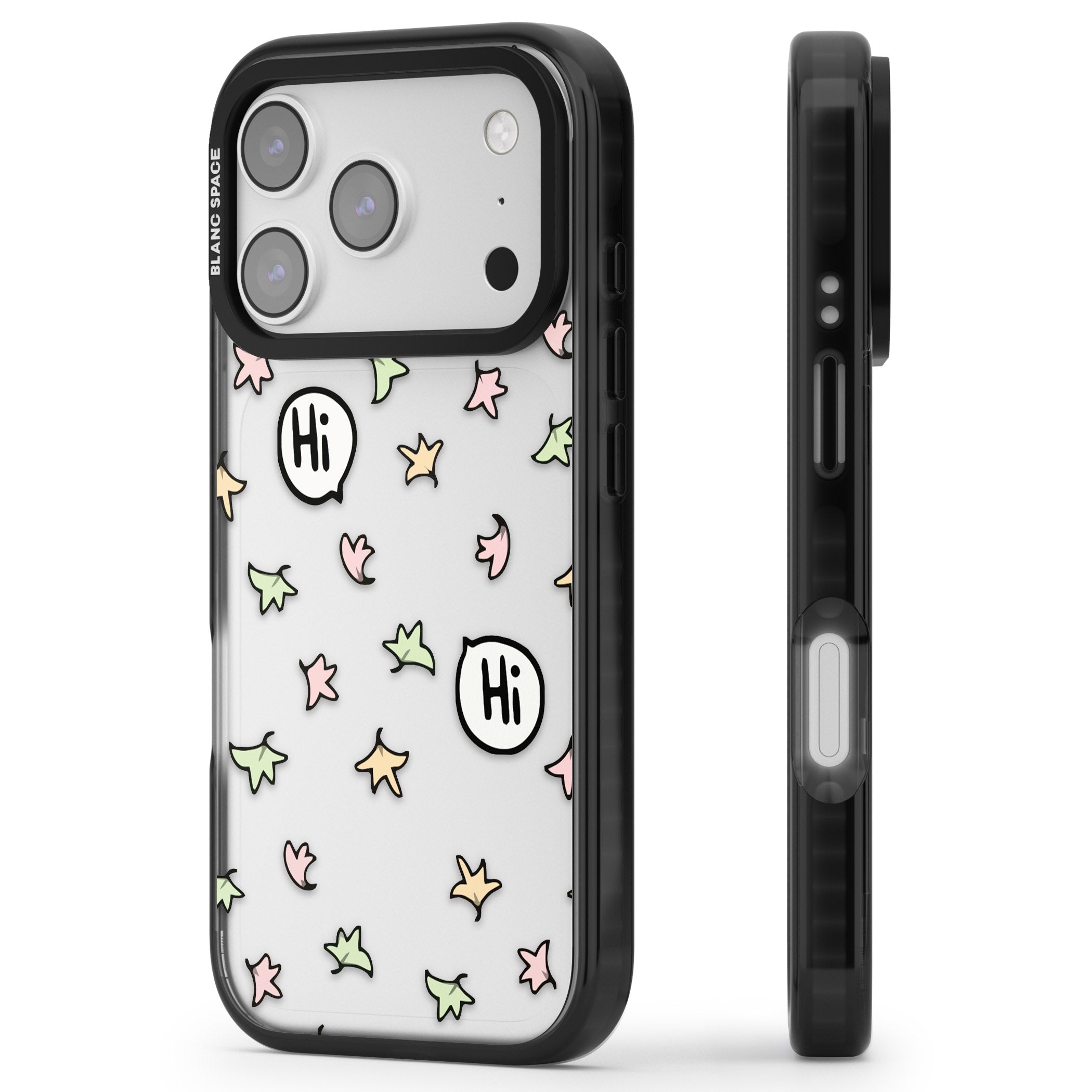 Heartstopper Leaves Pattern iPhone 17 Pro Impact Black Phone Case Side Profile