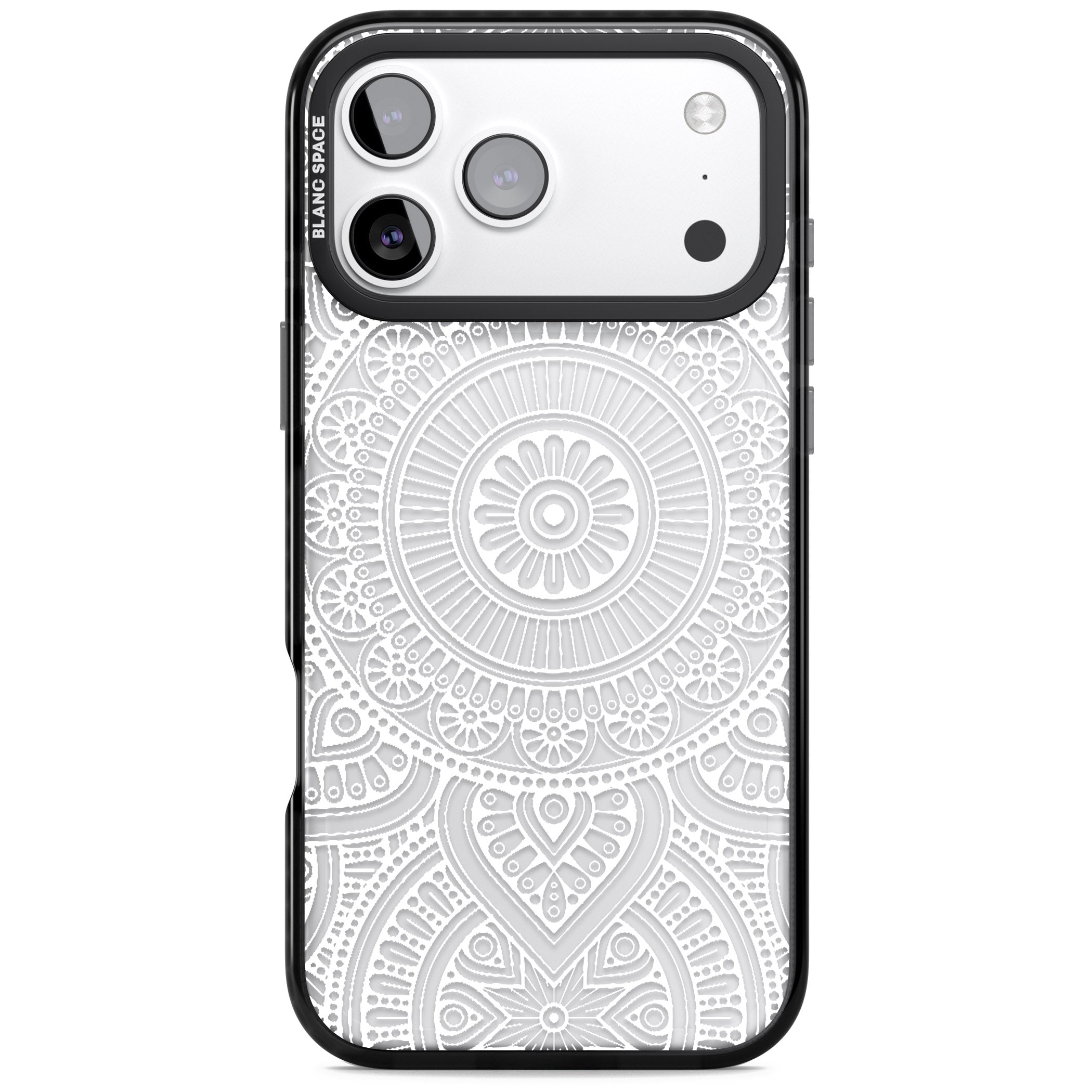 White Henna Flower Wheel iPhone 17 Pro Impact Black Phone Case