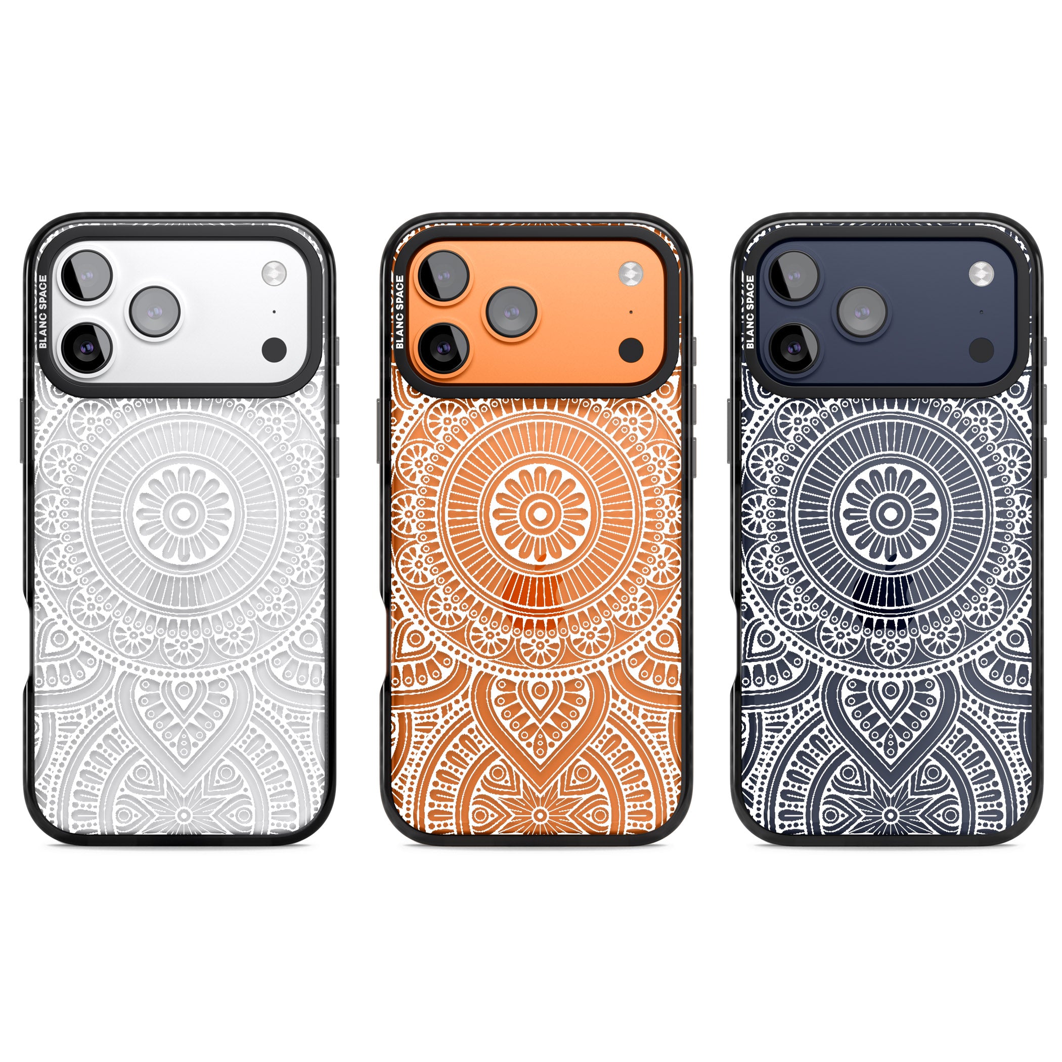 White Henna Flower Wheel iPhone 17 Pro Impact Black Phone Case APT Impact Protection