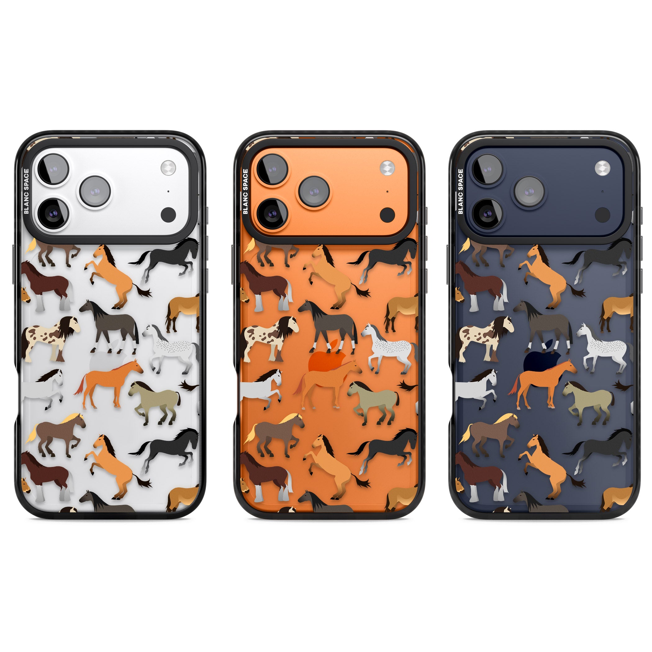 Horse Pattern iPhone 17 Pro Impact Black Phone Case APT Impact Protection