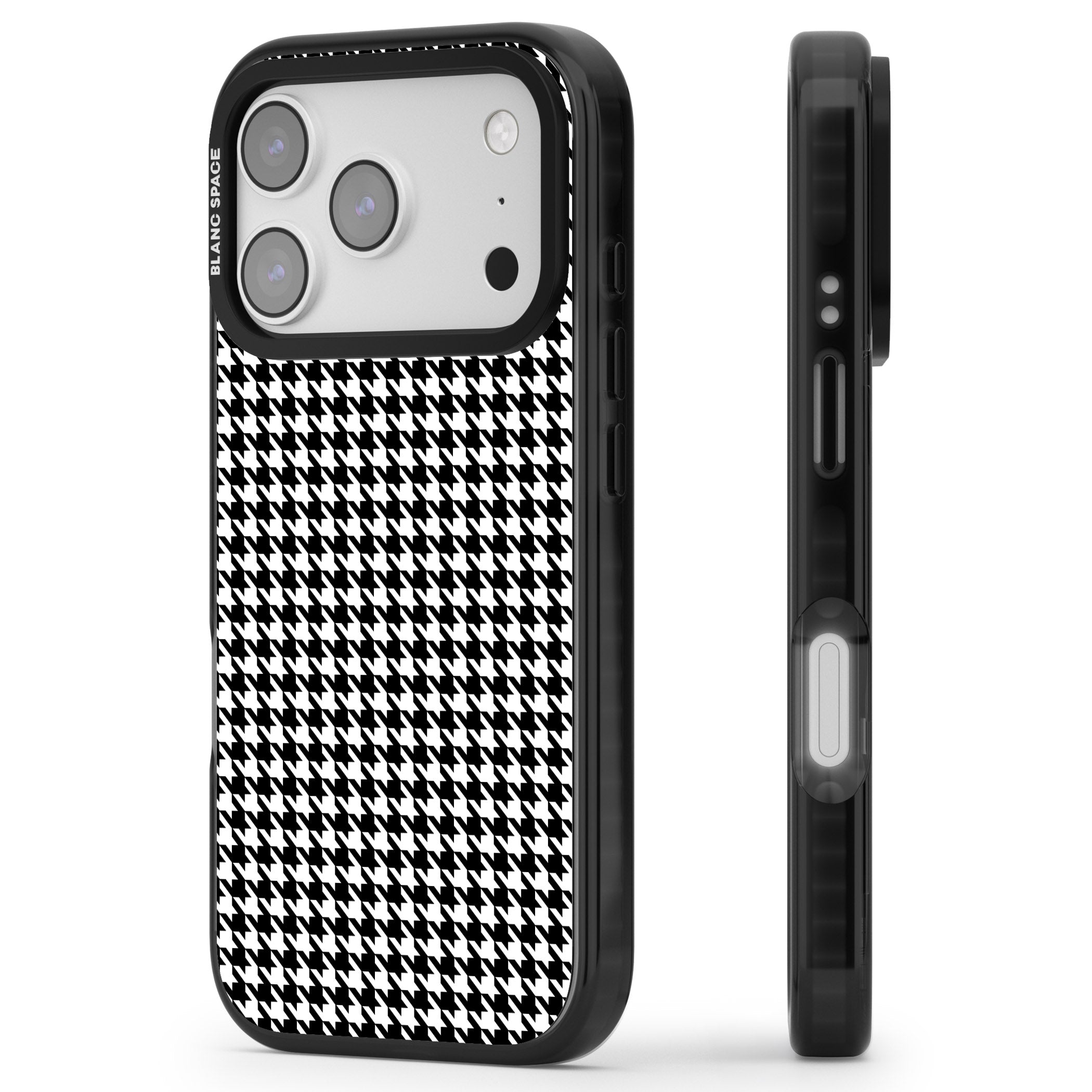 Black Houndstooth Pattern iPhone 17 Pro Impact Black Phone Case Side Profile