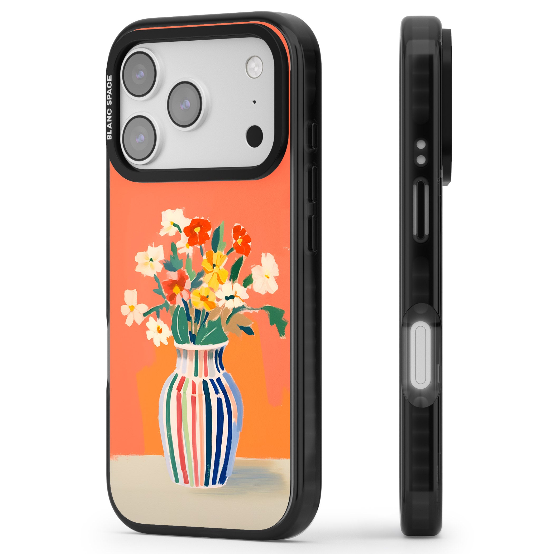 Coral Flower Vase iPhone 17 Pro Impact Black Phone Case Side Profile