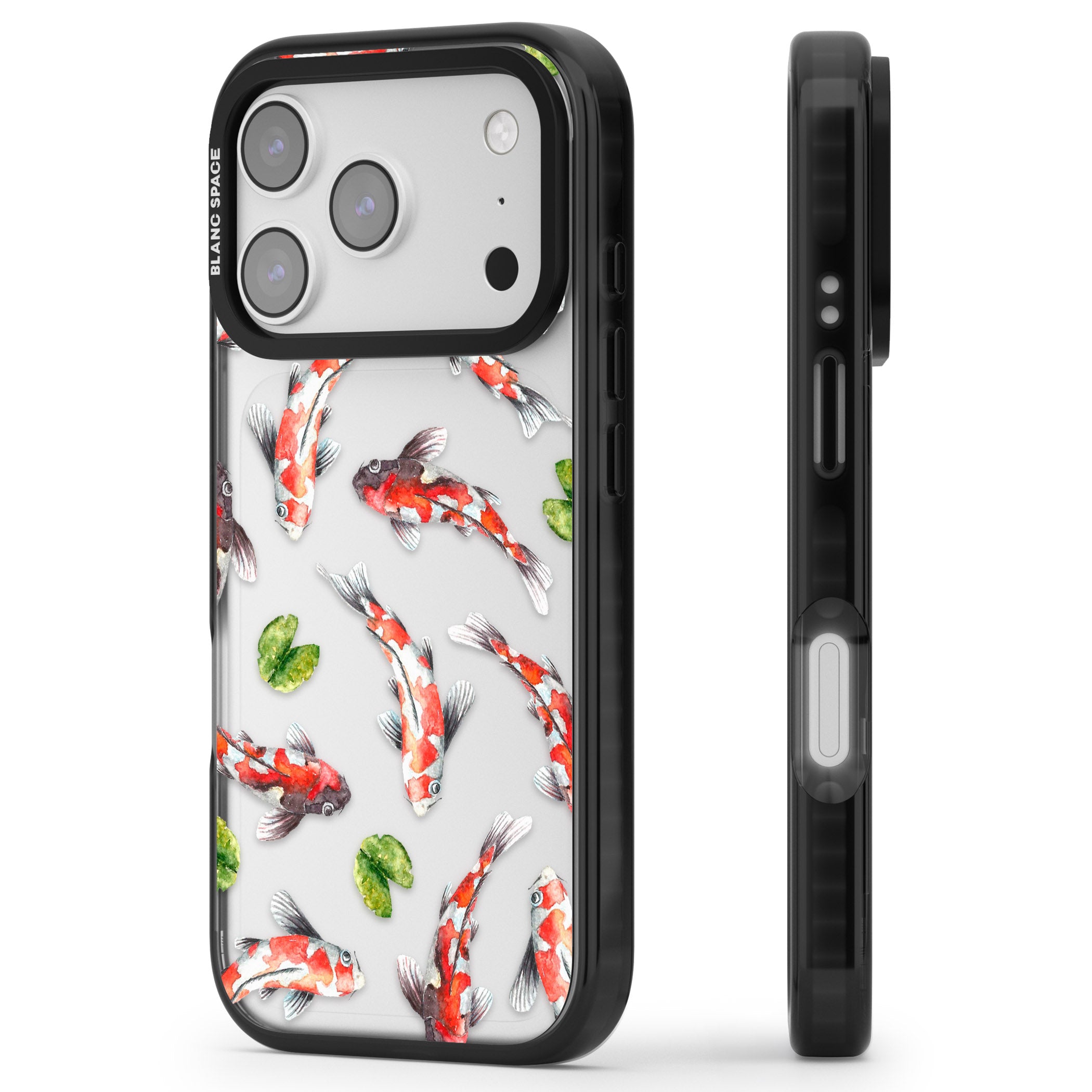 Koi Fish Watercolour iPhone 17 Pro Impact Black Phone Case Side Profile