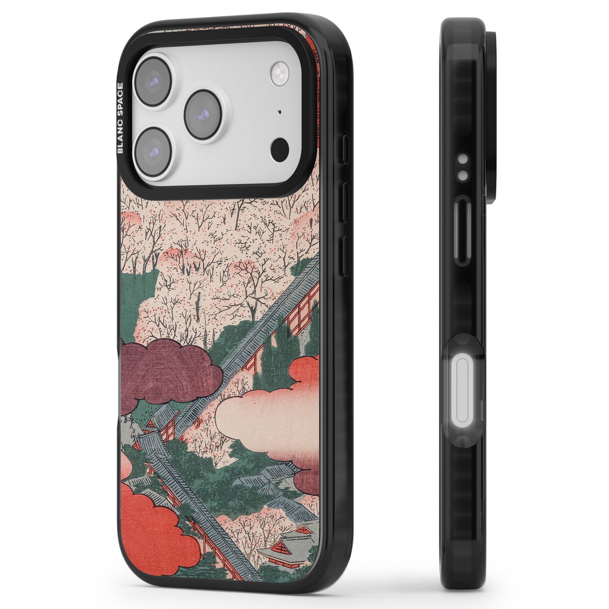 Vintage Japanese Illustrations Japanese City iPhone 17 Pro Impact Black Phone Case Side Profile