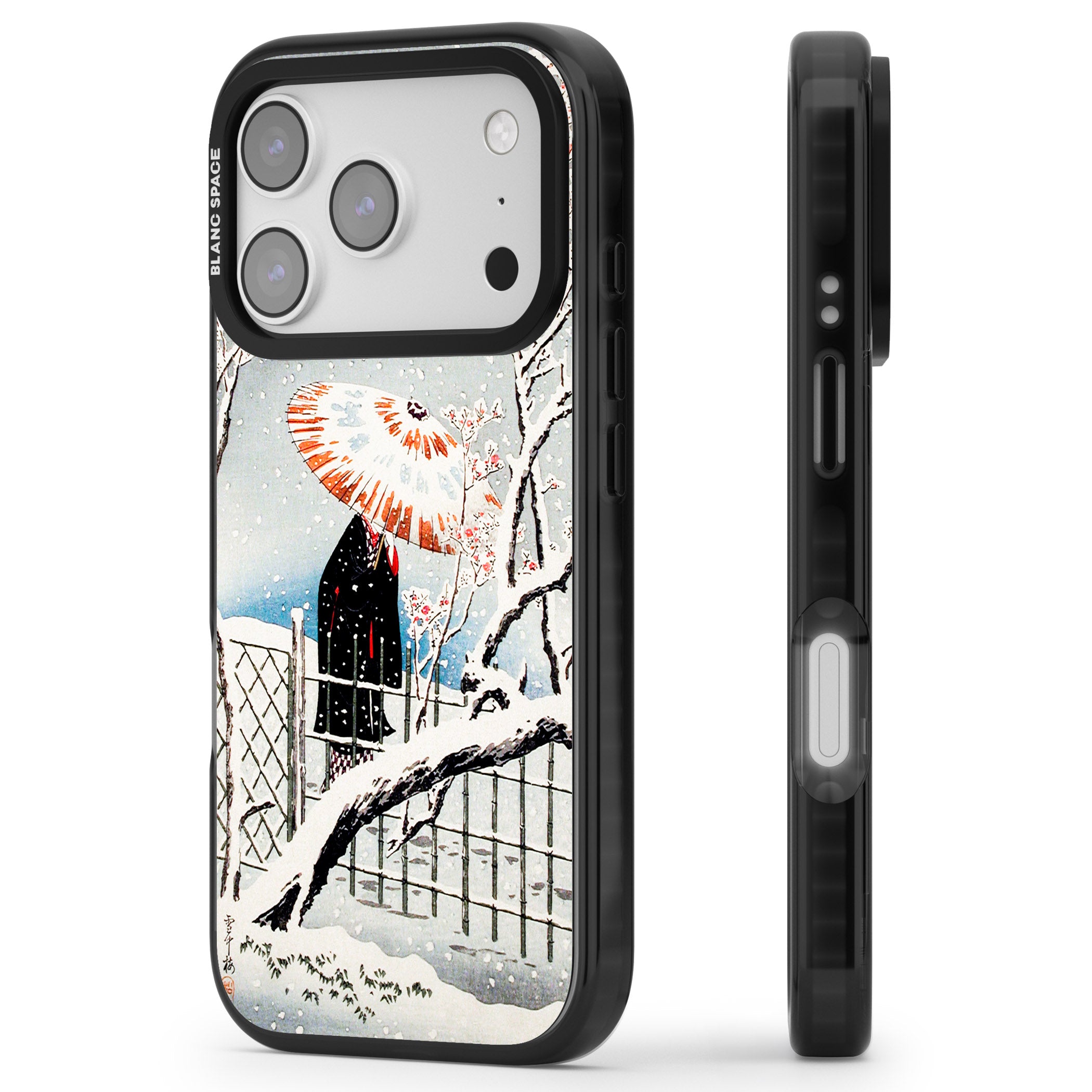 Plum Tree In Snow By Hiroaki Takahashi iPhone 17 Pro Impact Black Phone Case Side Profile
