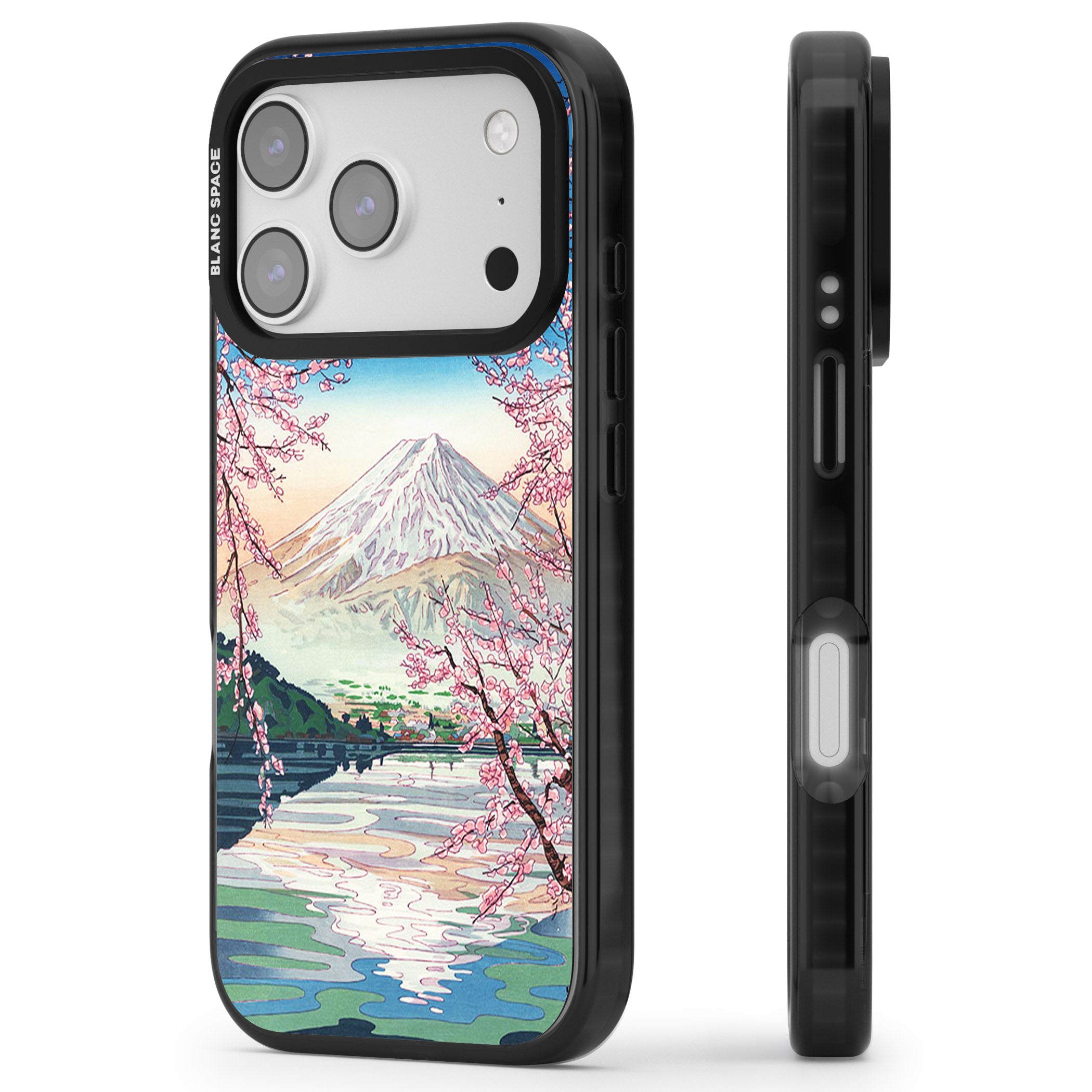Mt Fuji From Lake Kawaguchi iPhone 17 Pro Impact Black Phone Case Side Profile