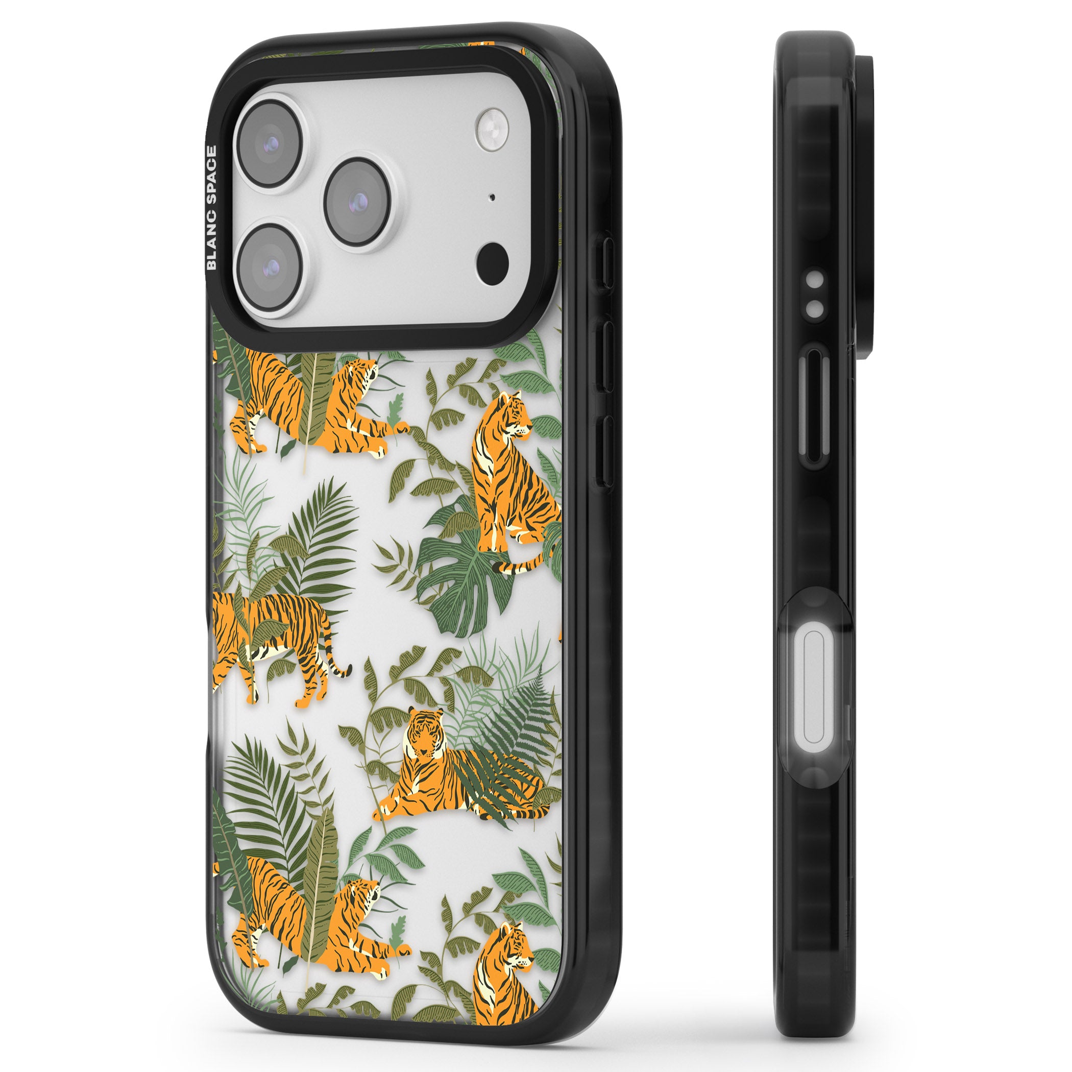 Tiger & Fern Jungle iPhone 17 Pro Impact Black Phone Case Side Profile