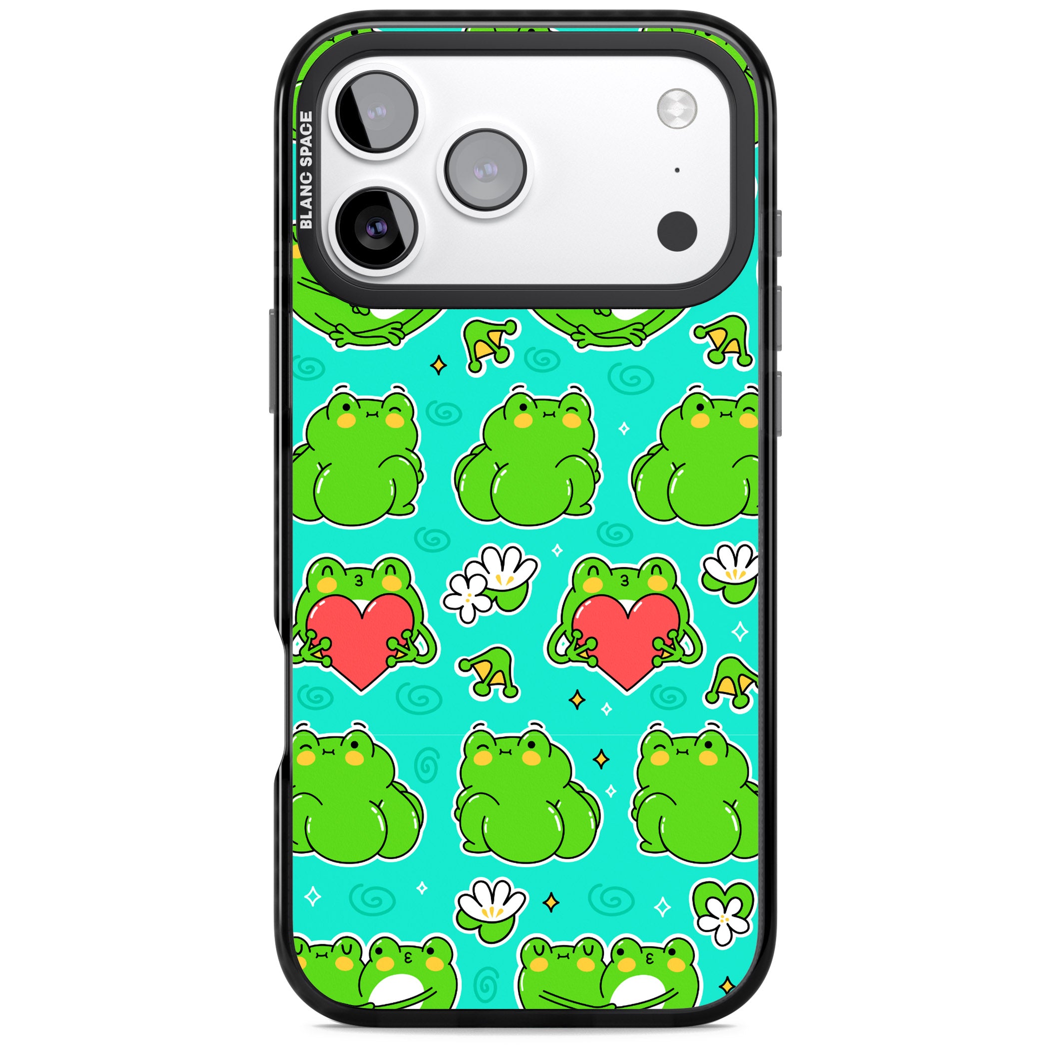 Frog Booty Kawaii Pattern iPhone 17 Pro Impact Black Phone Case