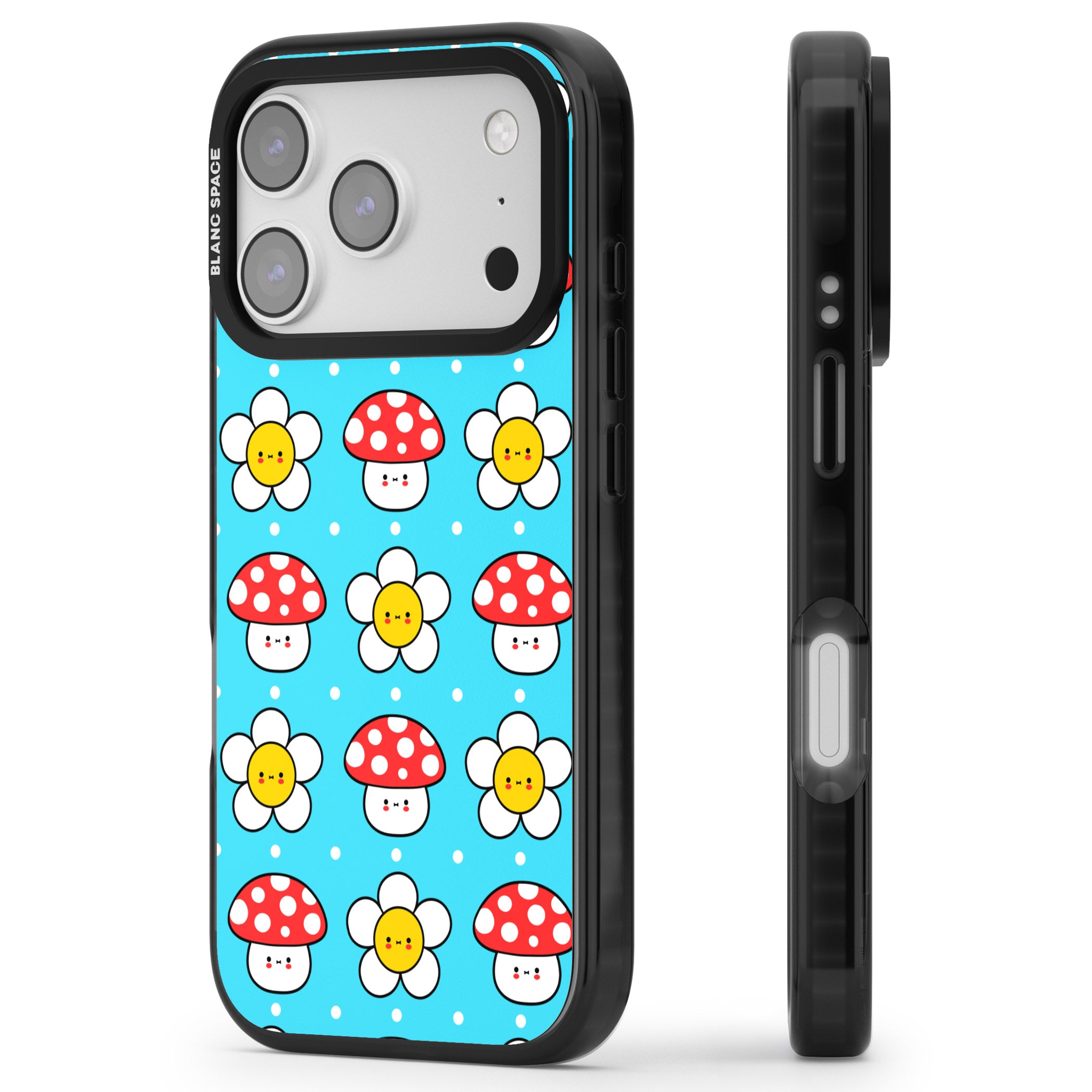 Shroom Bunnies Kawaii Pattern iPhone 17 Pro Impact Black Phone Case Side Profile