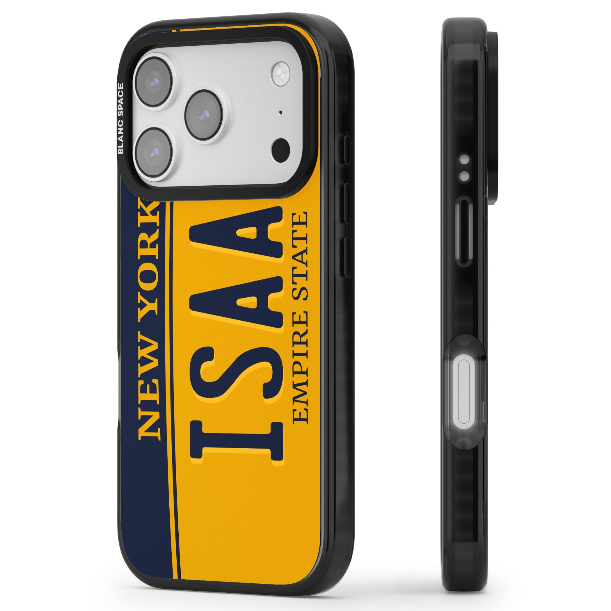 Personalised New York License Plate iPhone 17 Pro Impact Black Phone Case Side Profile
