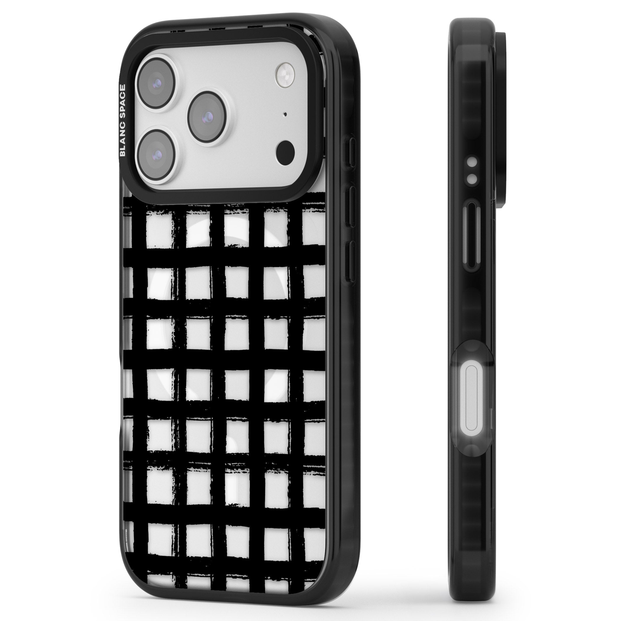 Messy Black Grid Clear iPhone 17 Pro Impact Pro Black Phone Case Side Profile