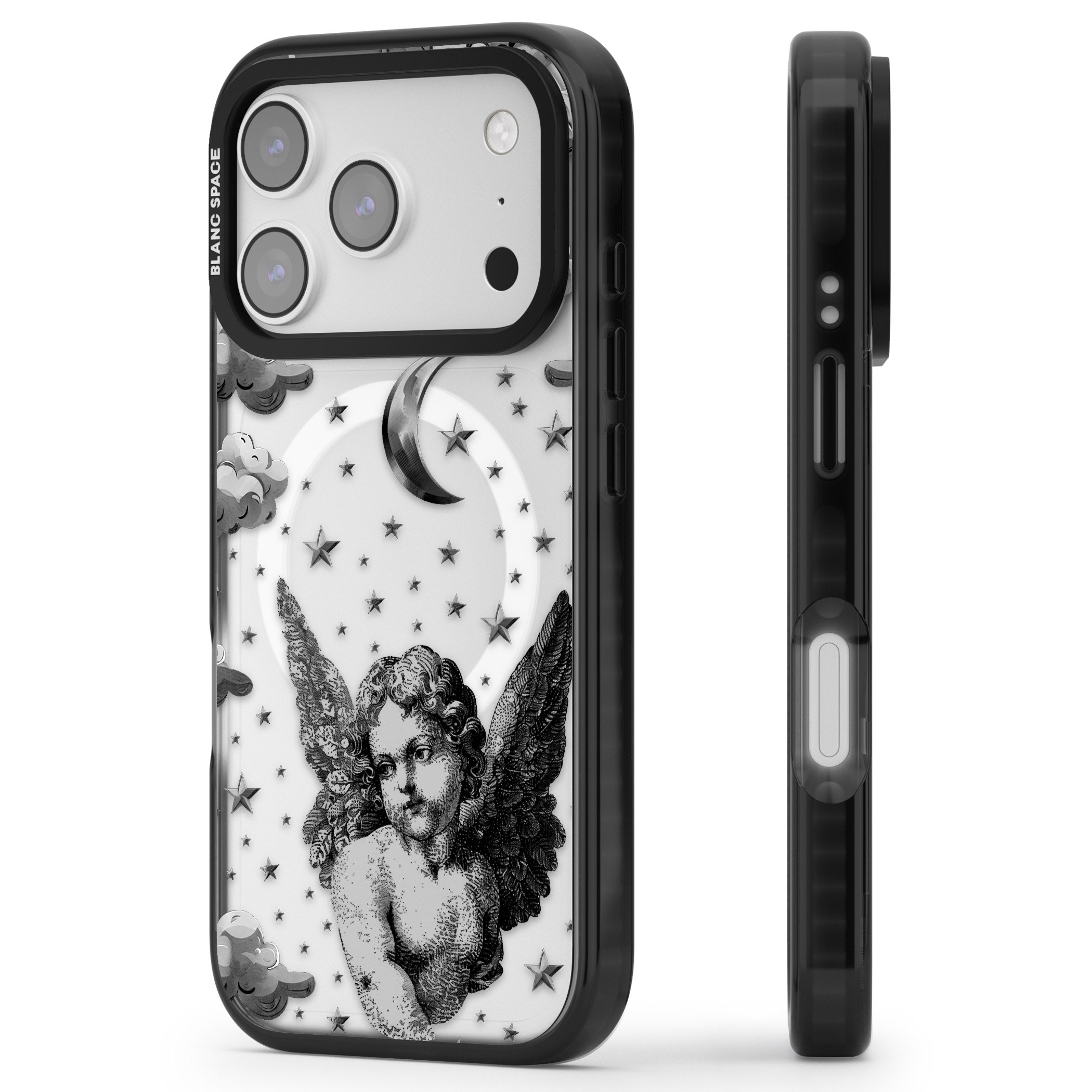 Celestial Cherub iPhone 17 Pro Impact Pro Black Phone Case Side Profile