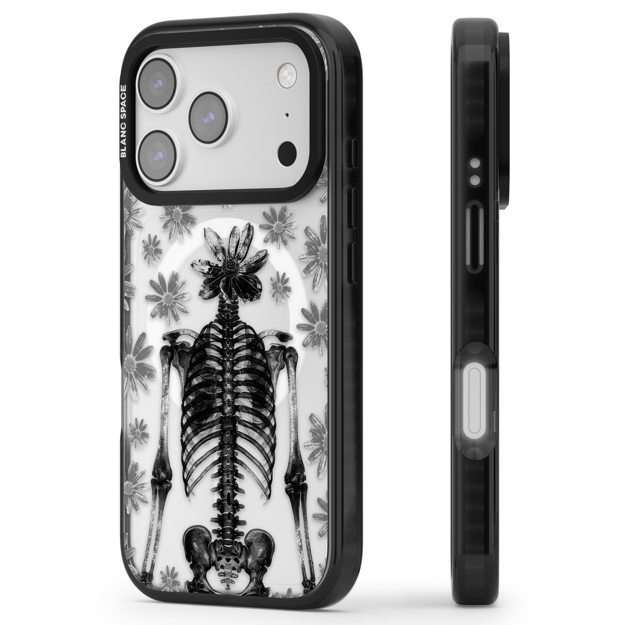 Skeleton Flower iPhone 17 Pro Impact Pro Black Phone Case Side Profile
