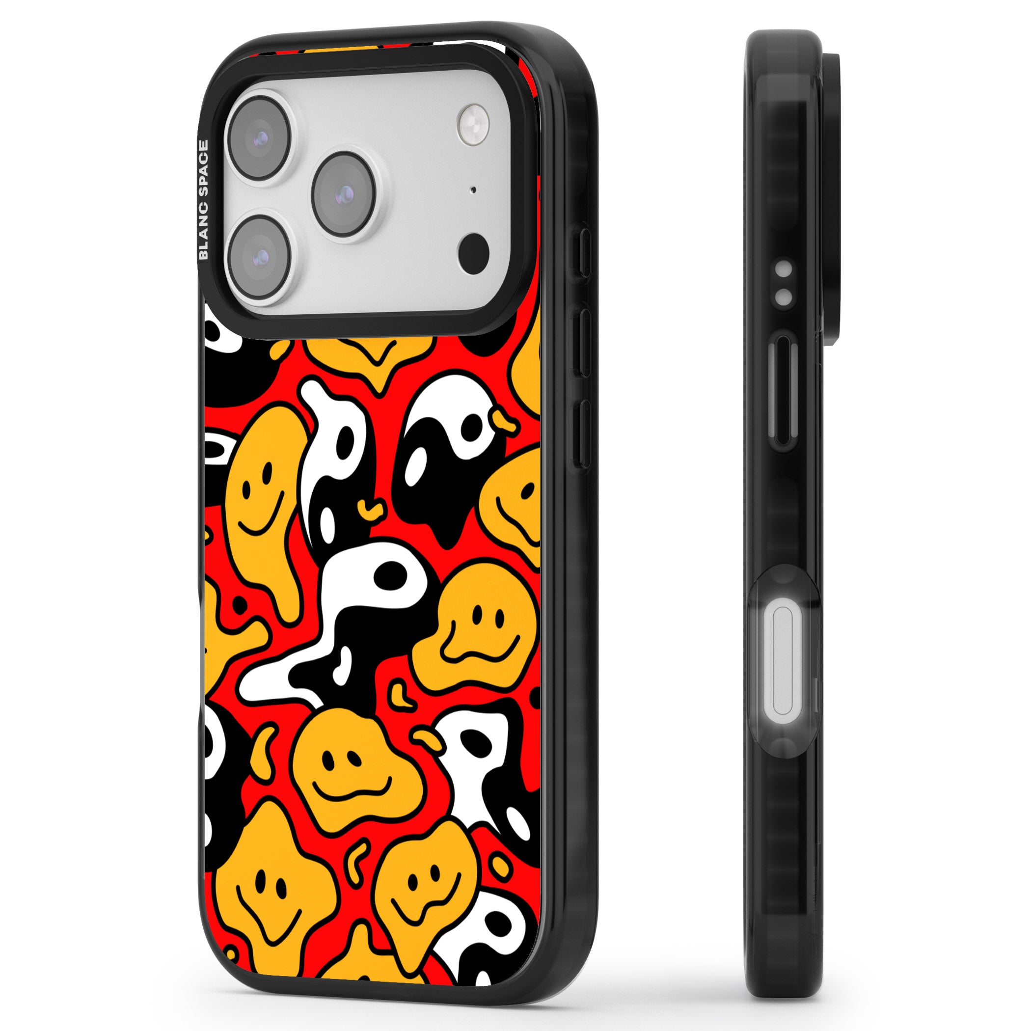 Yin Yang Acid Face iPhone 17 Pro Impact Pro Black Phone Case Side Profile
