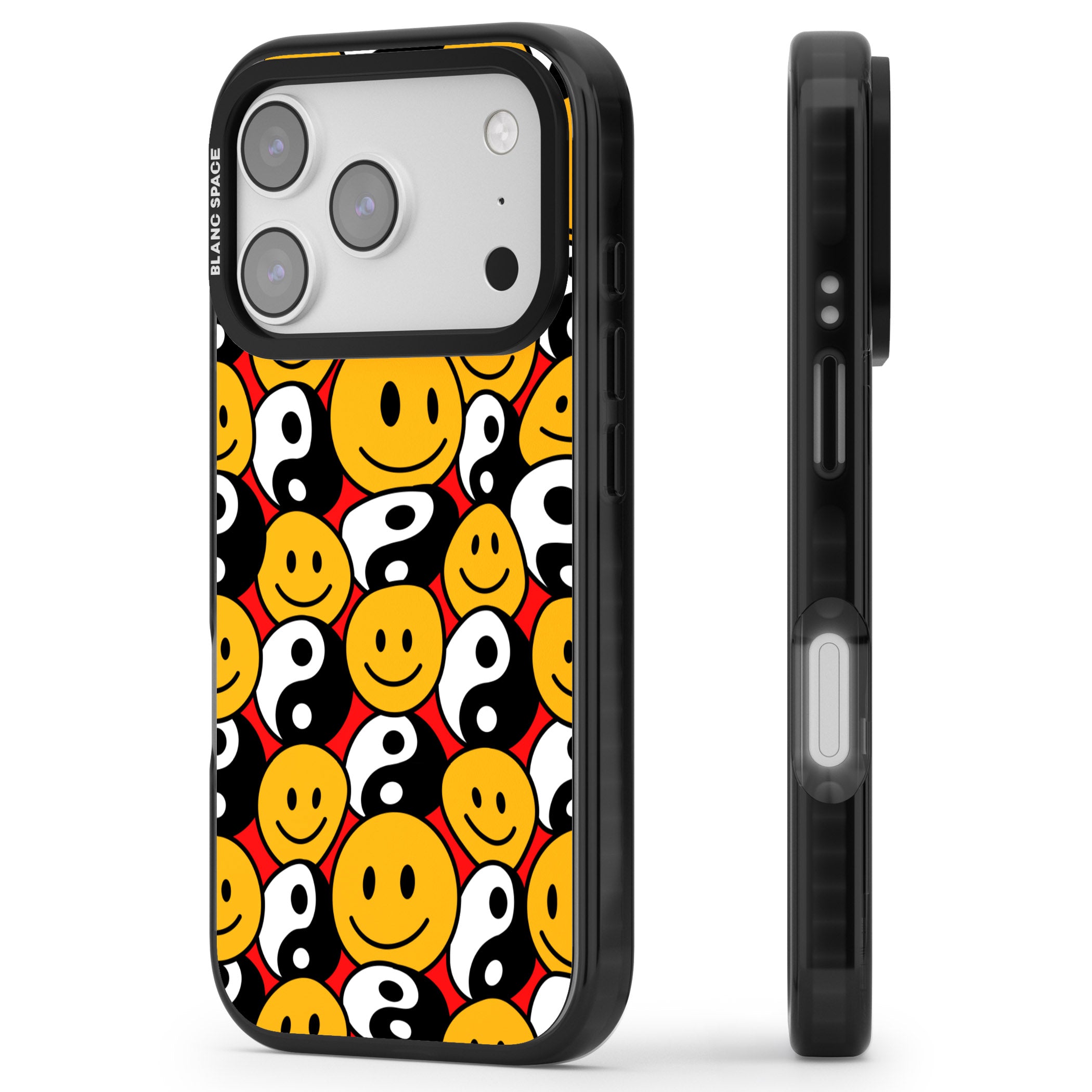 Yin Yang & Faces iPhone 17 Pro Impact Pro Black Phone Case Side Profile