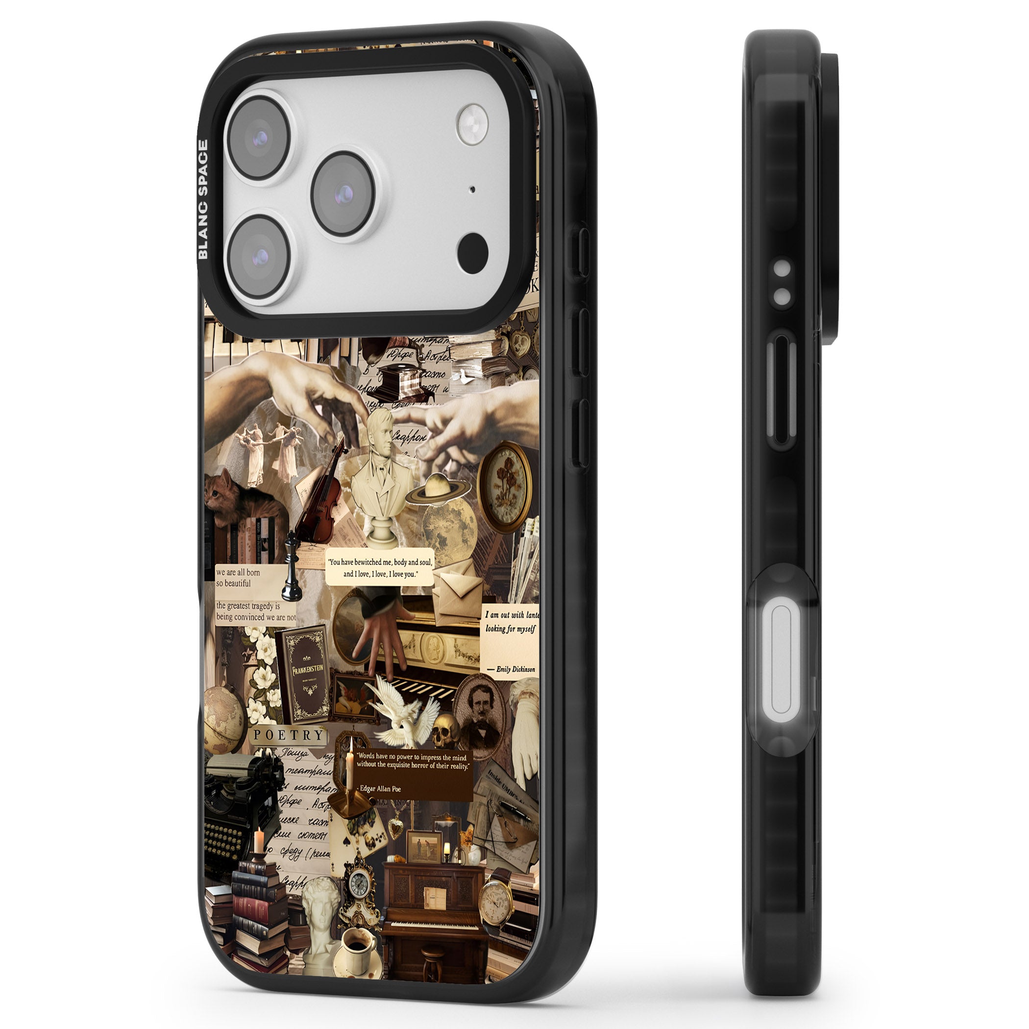 Antique Collage iPhone 17 Pro Impact Pro Black Phone Case Side Profile