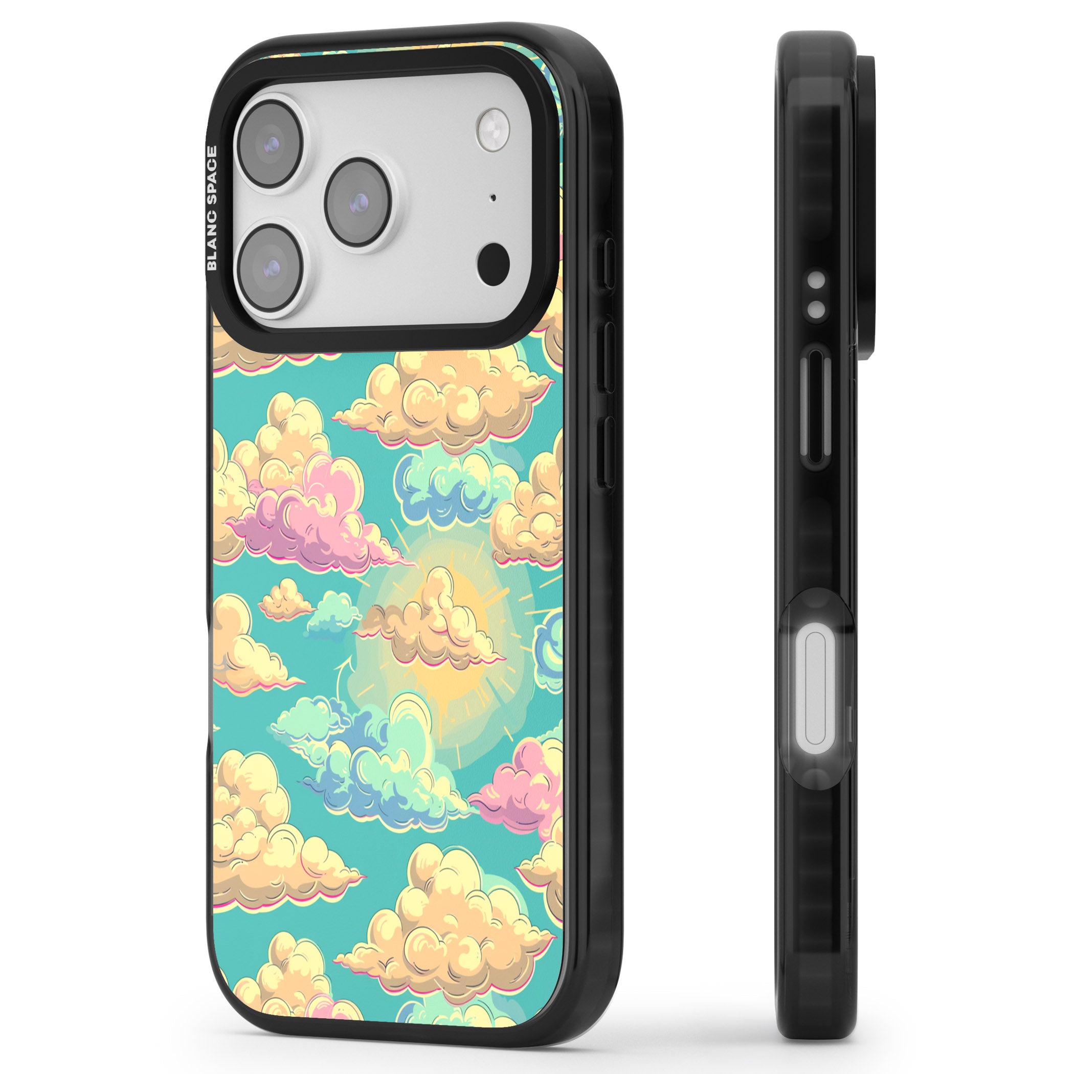 Pastel Clouds iPhone 17 Pro Impact Pro Black Phone Case Side Profile