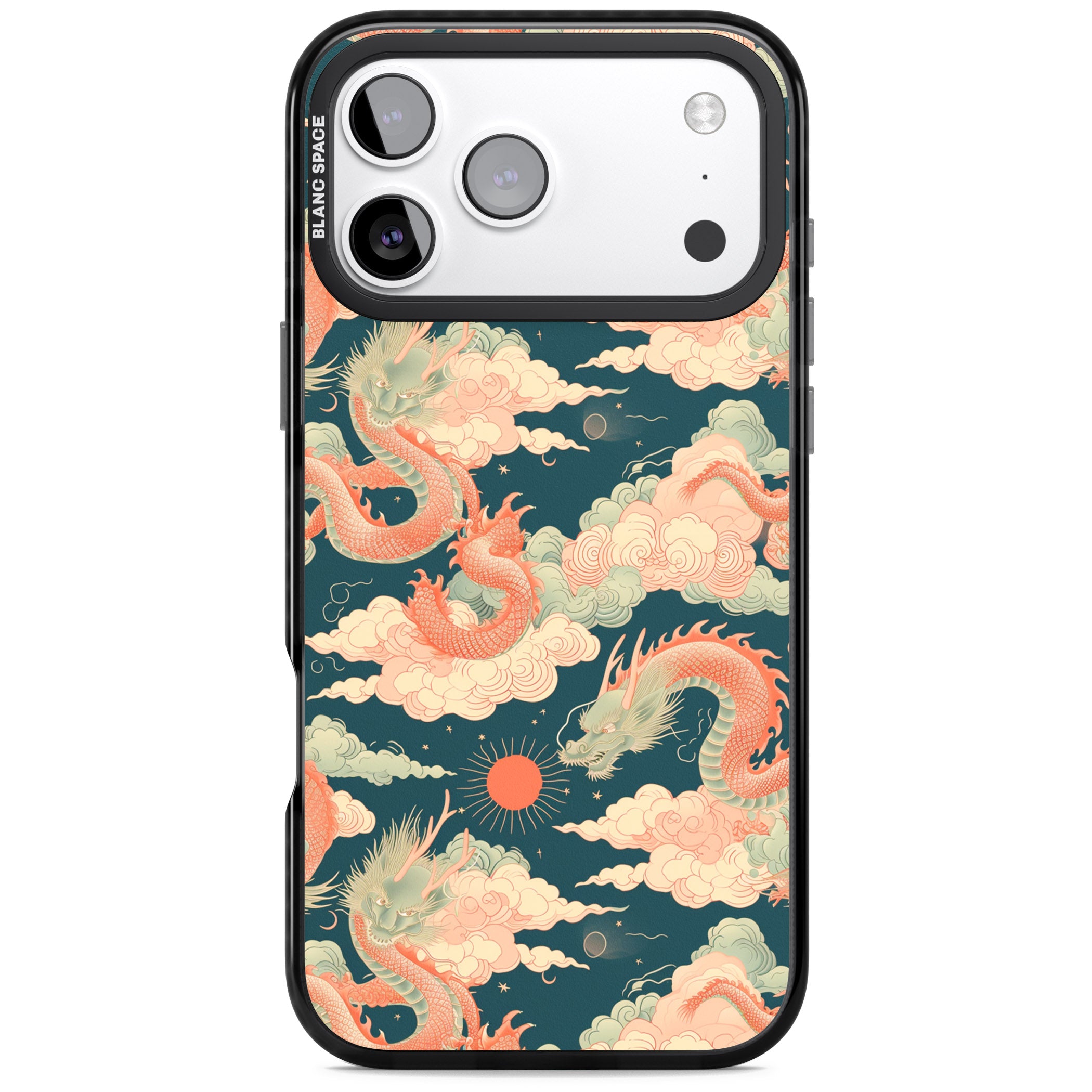 Chinese Dragons Clouds iPhone 17 Pro Impact Pro Black Phone Case