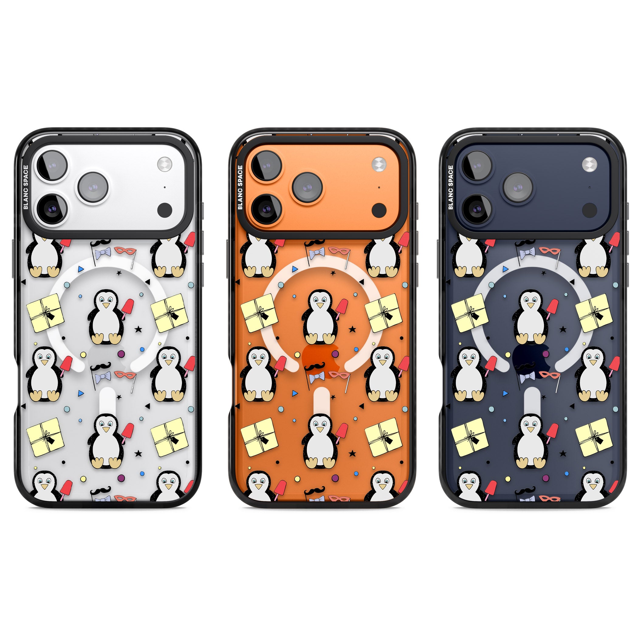 Cute Penguin Pattern Clear iPhone 17 Pro Impact Pro Black Phone Case APT Impact Protection