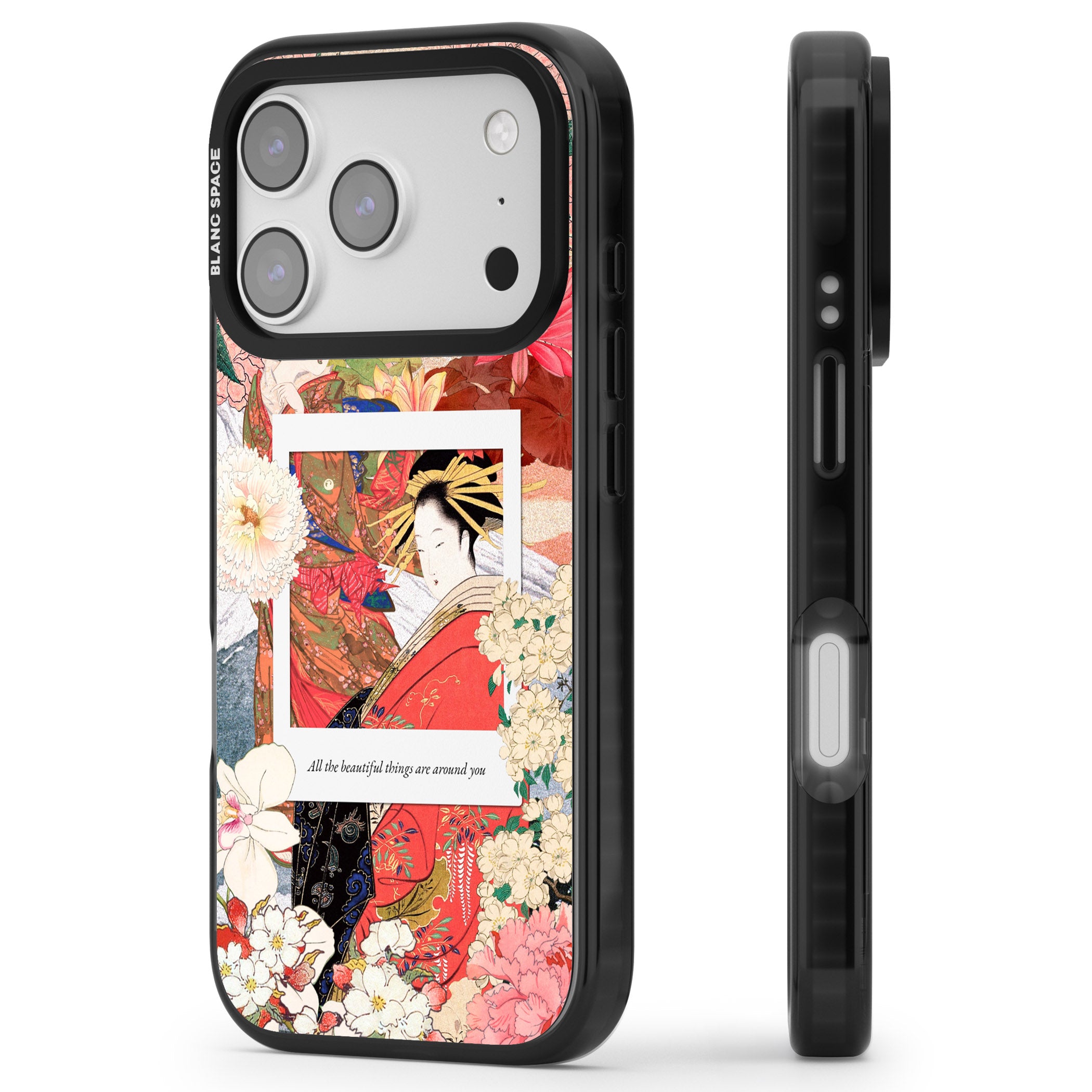 Woodblock Geisha iPhone 17 Pro Impact Pro Black Phone Case Side Profile