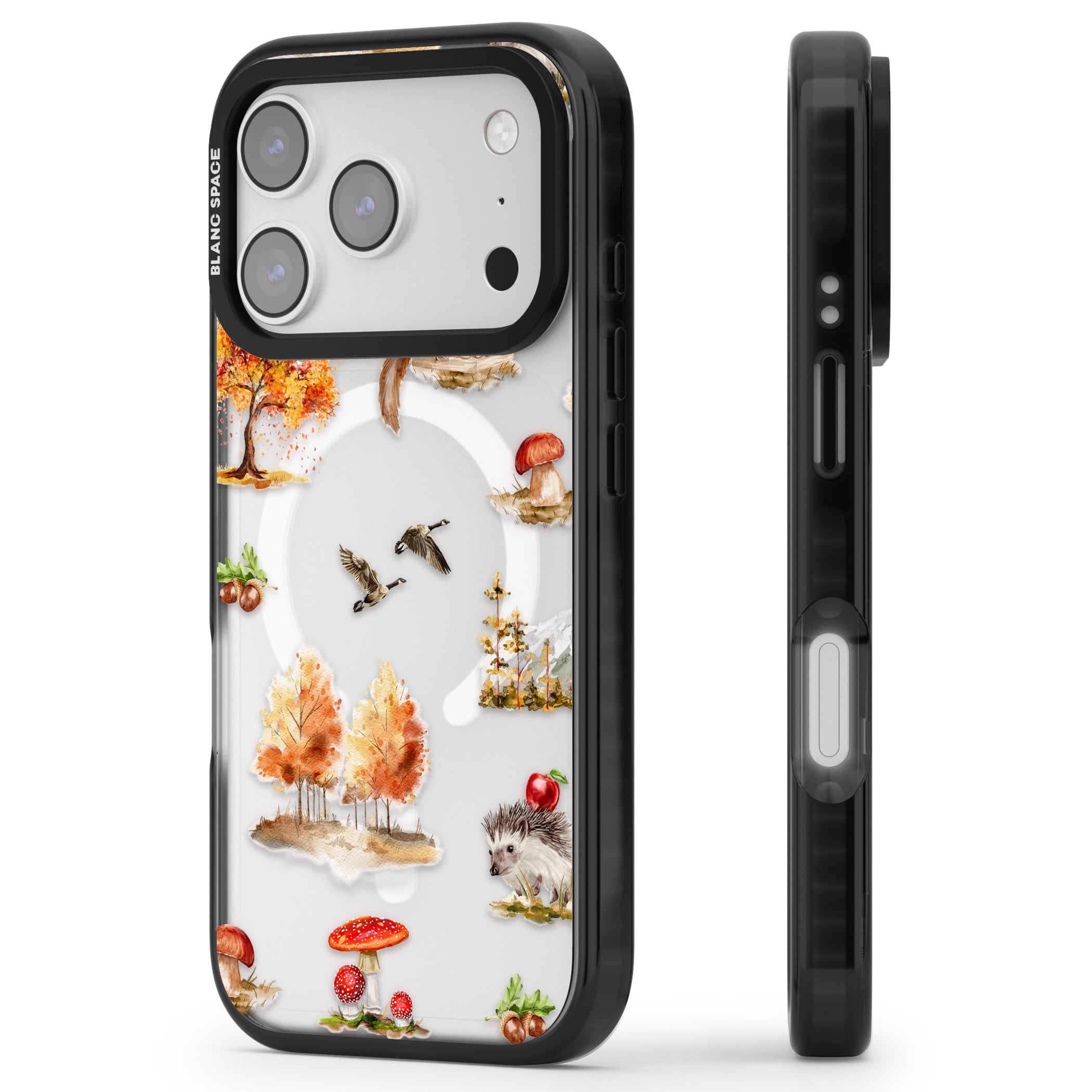 Fall Forest Friends iPhone 17 Pro Impact Pro Black Phone Case Side Profile