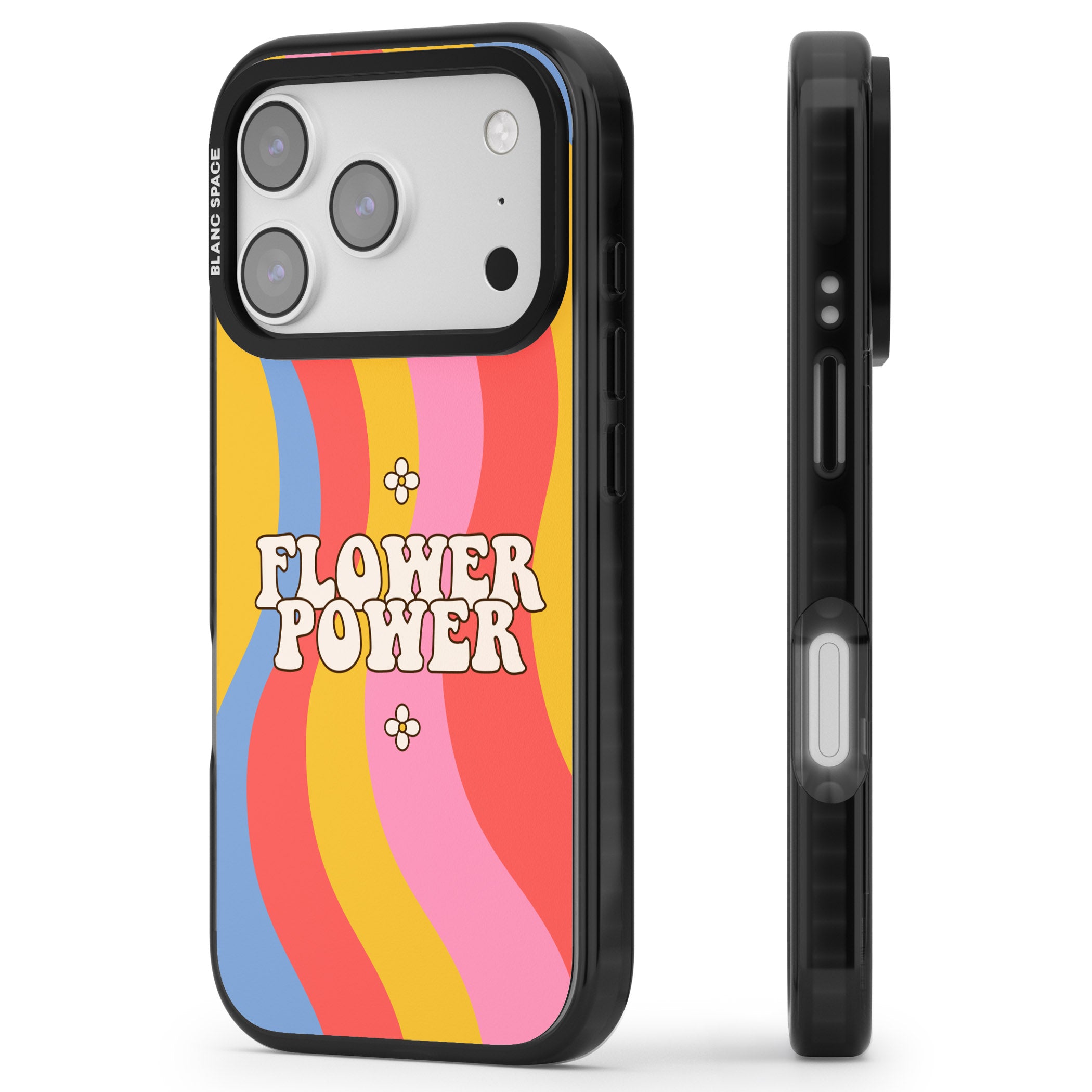 Melting Flower Power iPhone 17 Pro Impact Pro Black Phone Case Side Profile