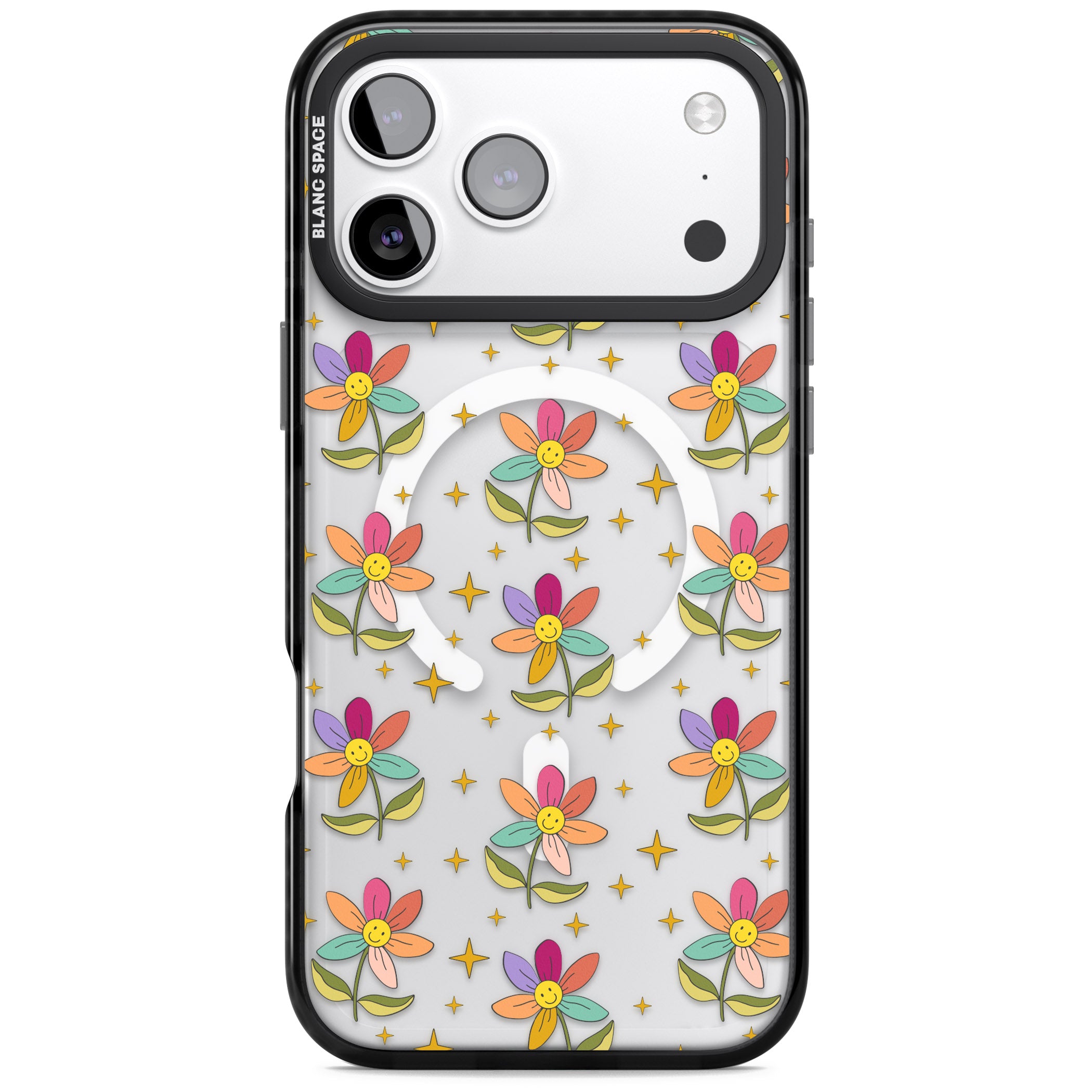 Boho Celestial Happy Flower iPhone 17 Pro Impact Pro Black Phone Case