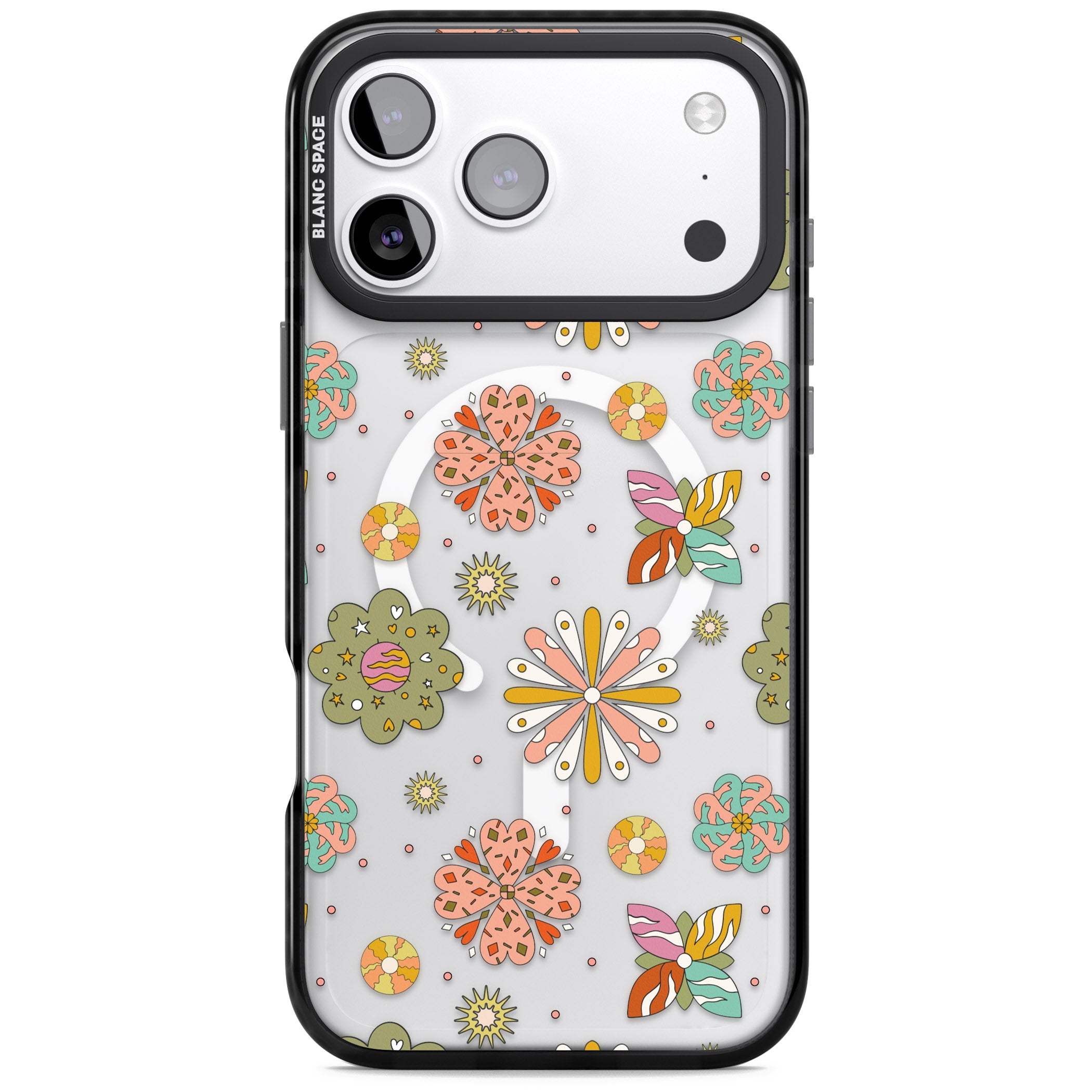 Boho Celestial Psychedelic Floral iPhone 17 Pro Max Impact Pro Black Phone Case