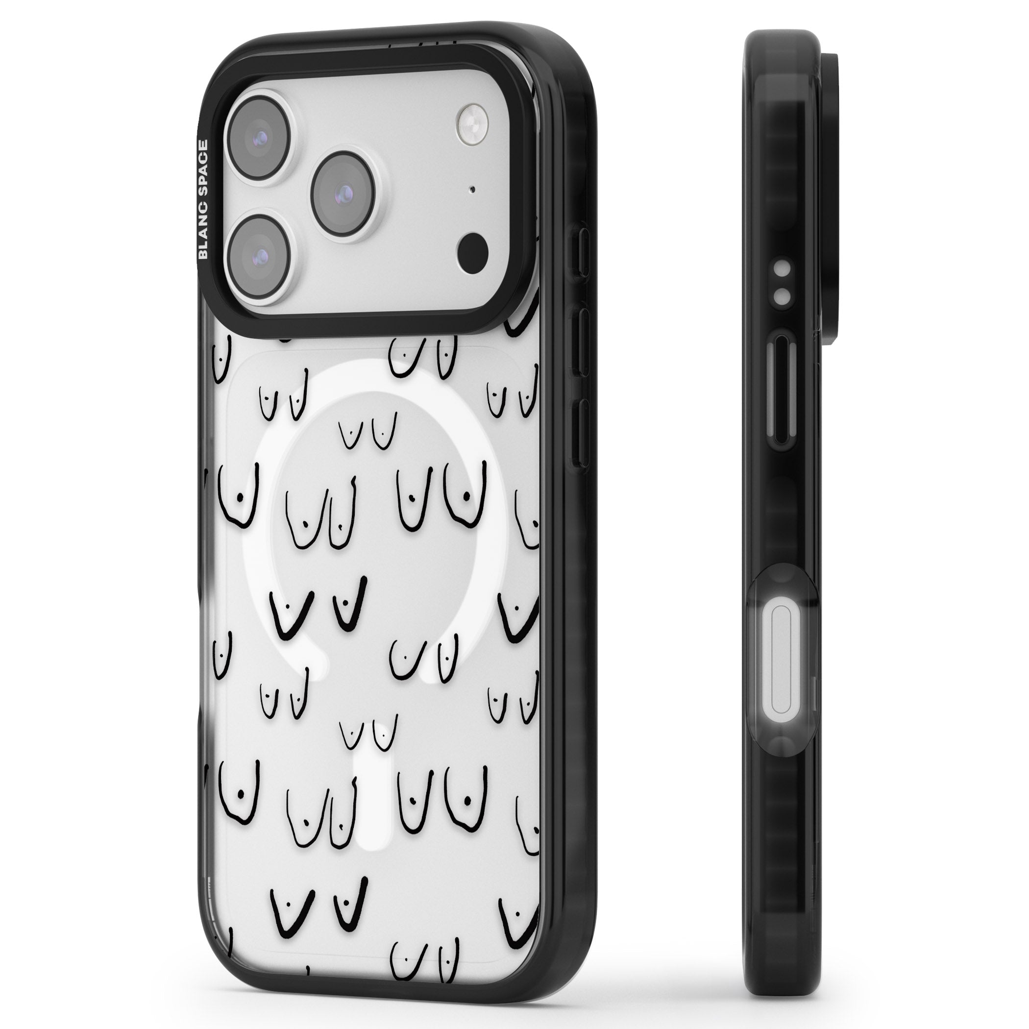 Boob Pattern (Black) iPhone 17 Pro Impact Pro Black Phone Case Side Profile