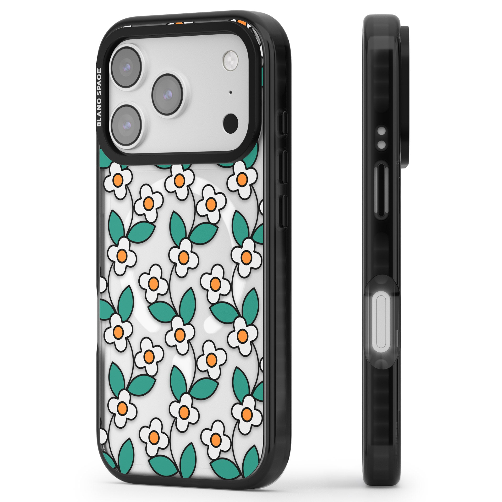 Spring Daisies iPhone 17 Pro Max Impact Pro Black Phone Case Side Profile