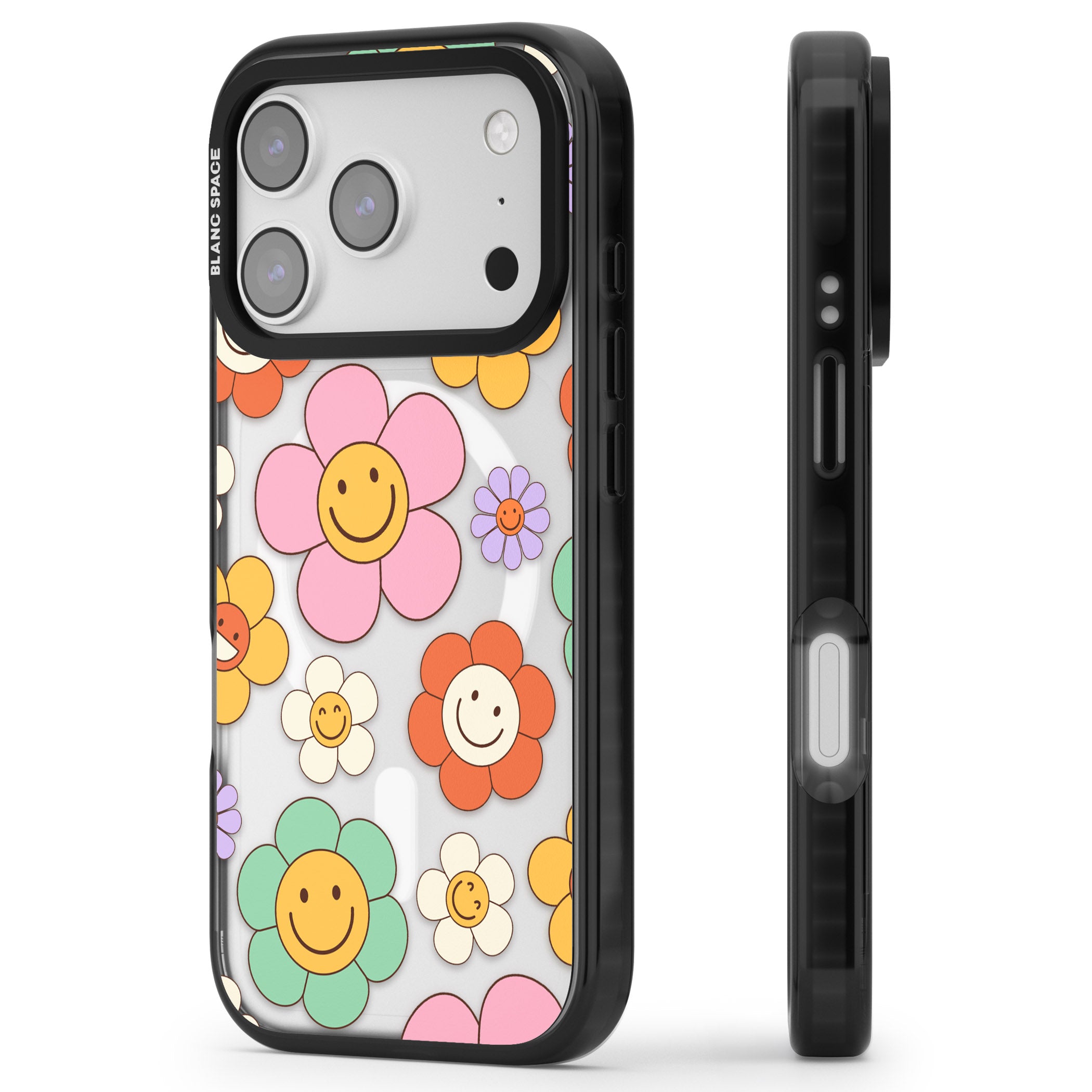 Happy Blossoms iPhone 17 Pro Impact Pro Black Phone Case Side Profile