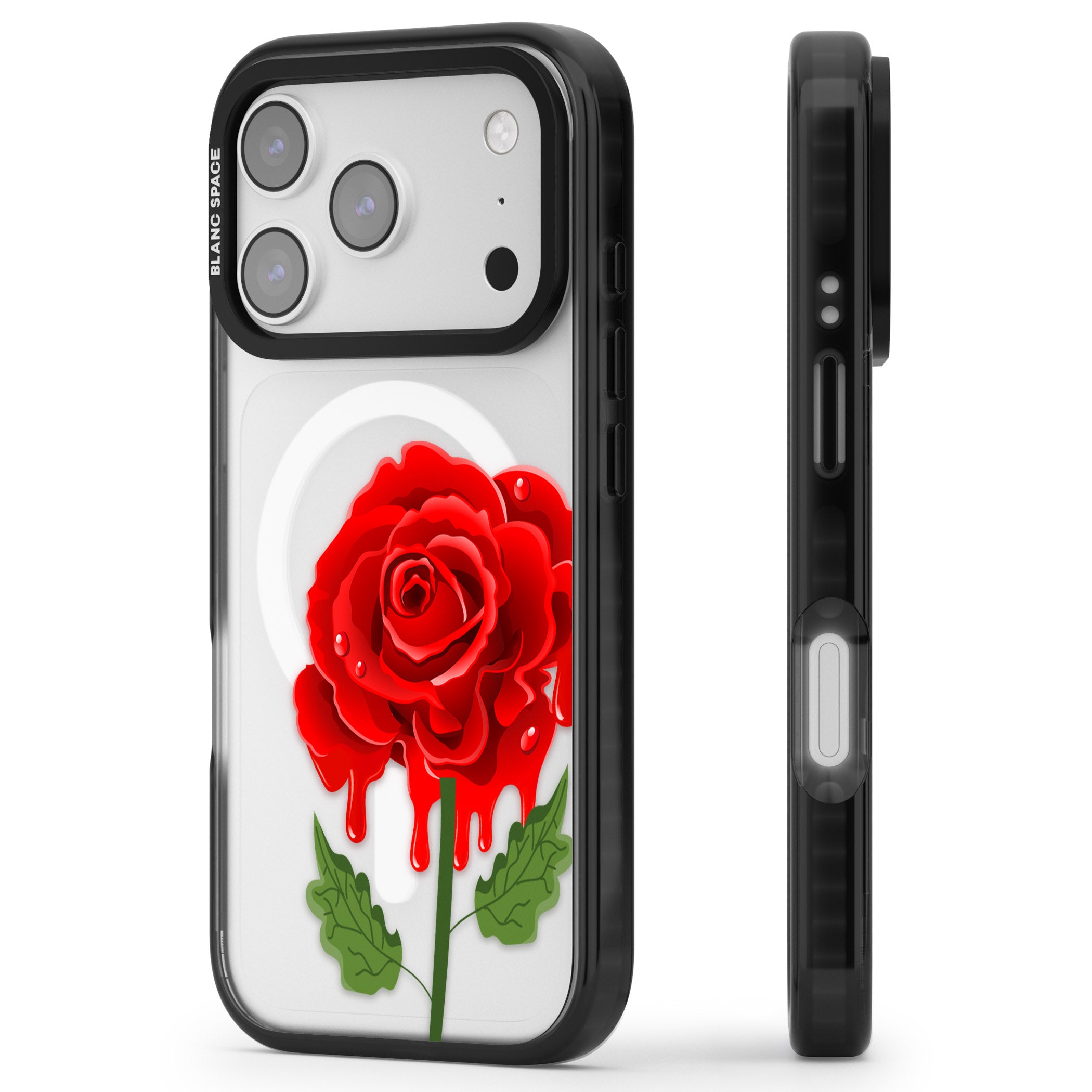 Melting Rose iPhone 17 Pro Impact Pro Black Phone Case Side Profile