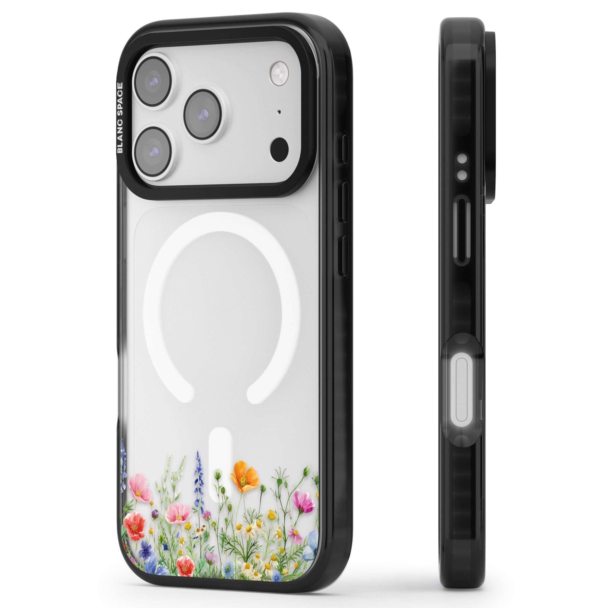 Minimal Wildflowers iPhone 17 Pro Impact Pro Black Phone Case Side Profile