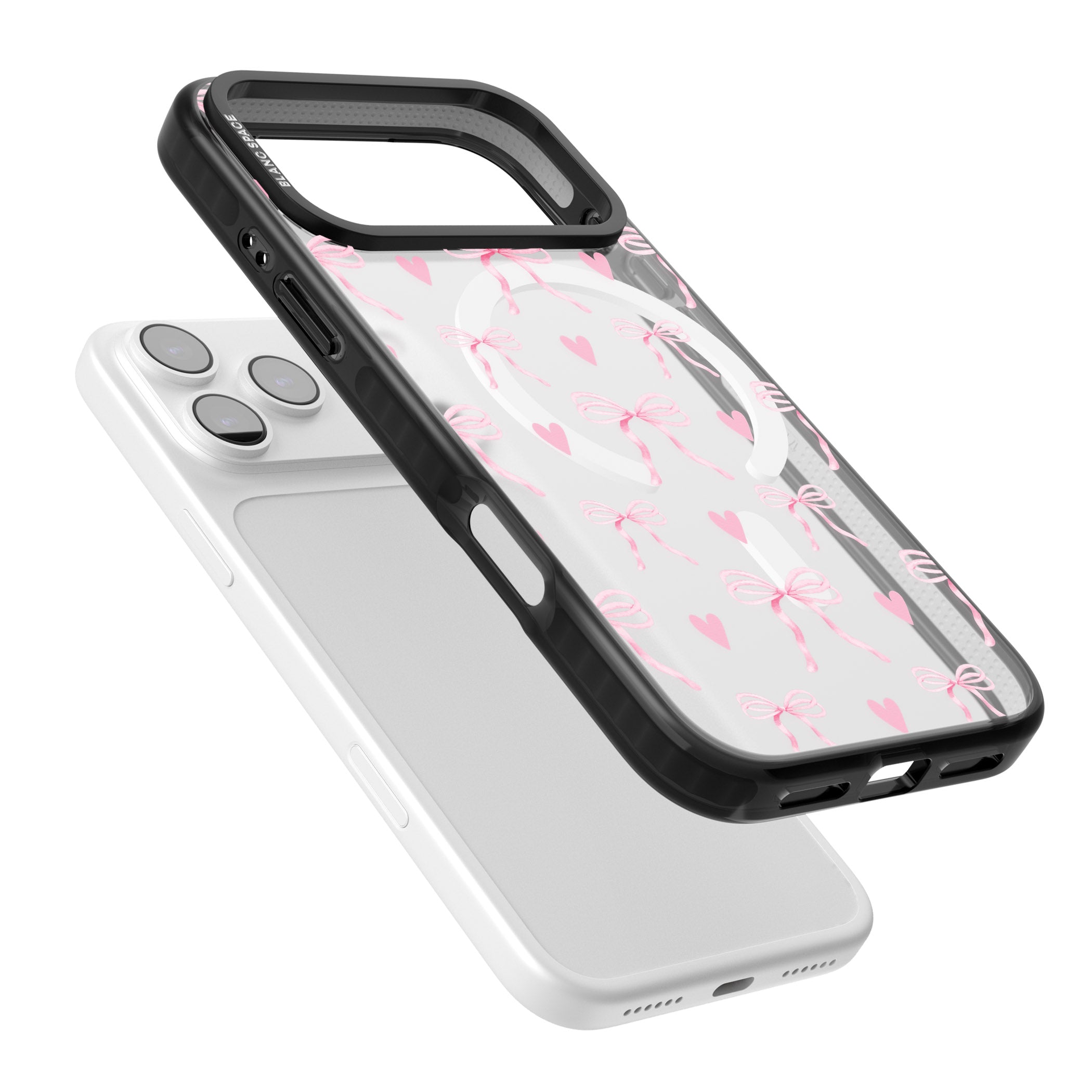 Pink Bows & Hearts iPhone 17 Pro Impact Pro Black Phone Case Colours