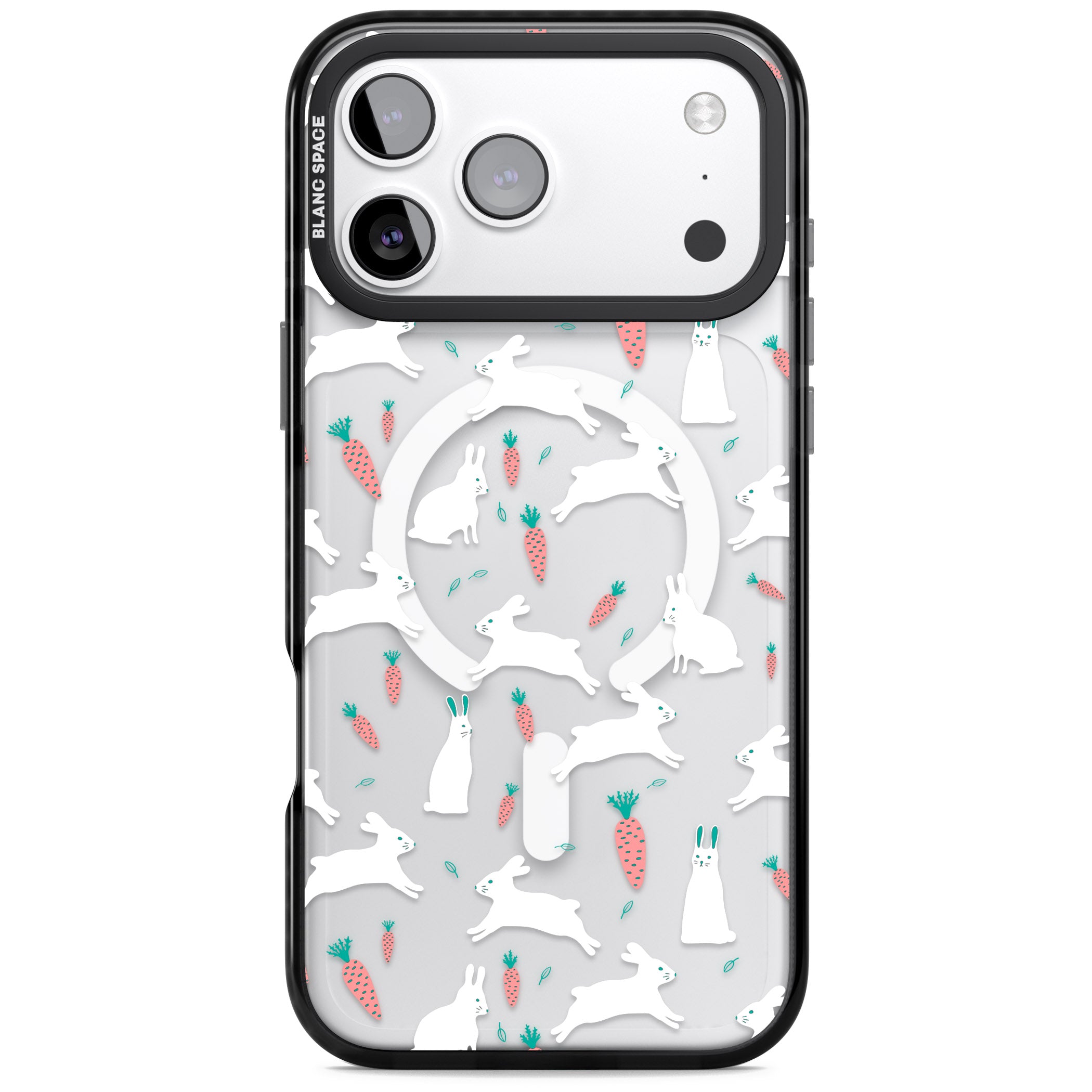 White Bunnies And Carrots iPhone 17 Pro Impact Pro Black Phone Case