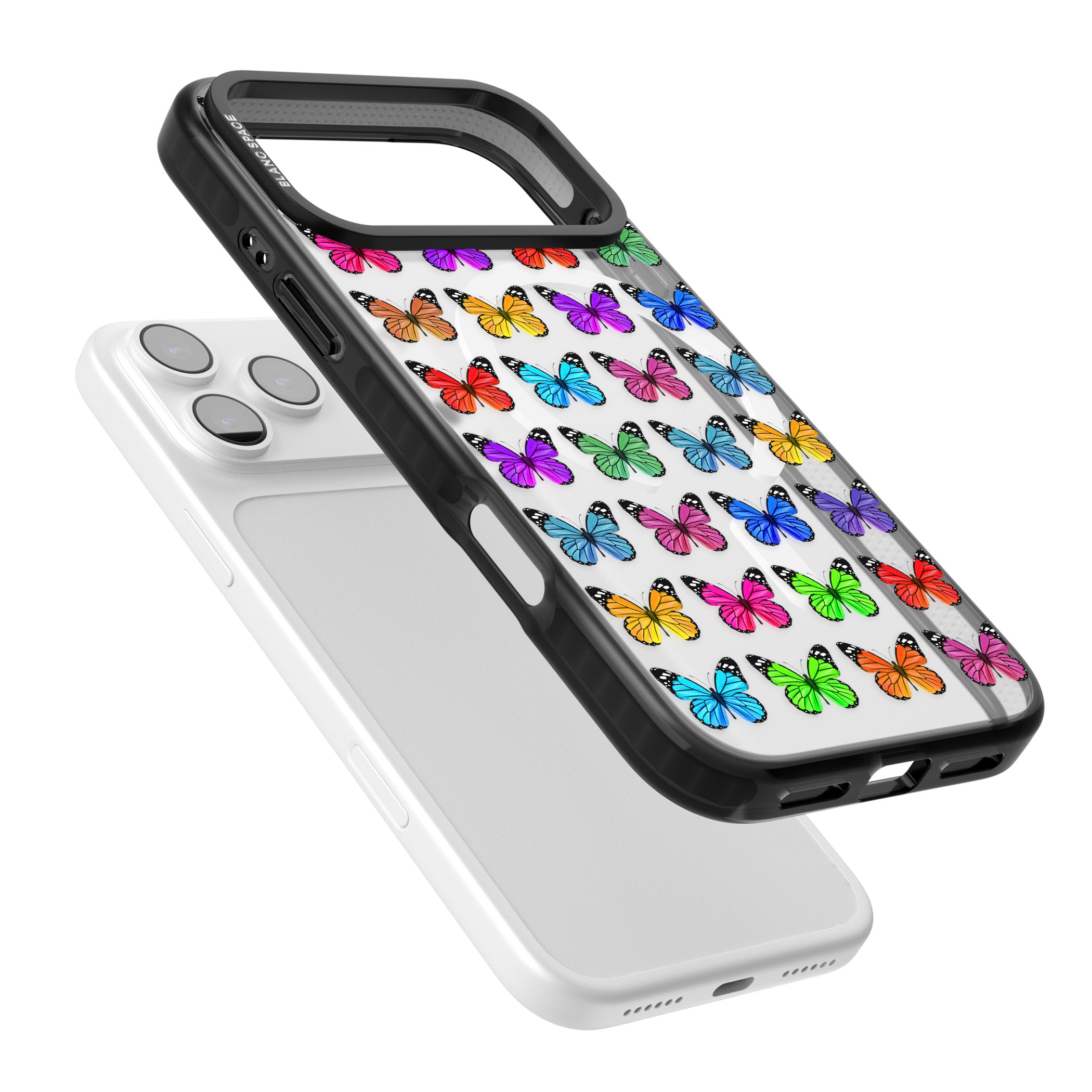 Colourful Butterfly Pattern iPhone 17 Pro Impact Pro Black Phone Case Colours