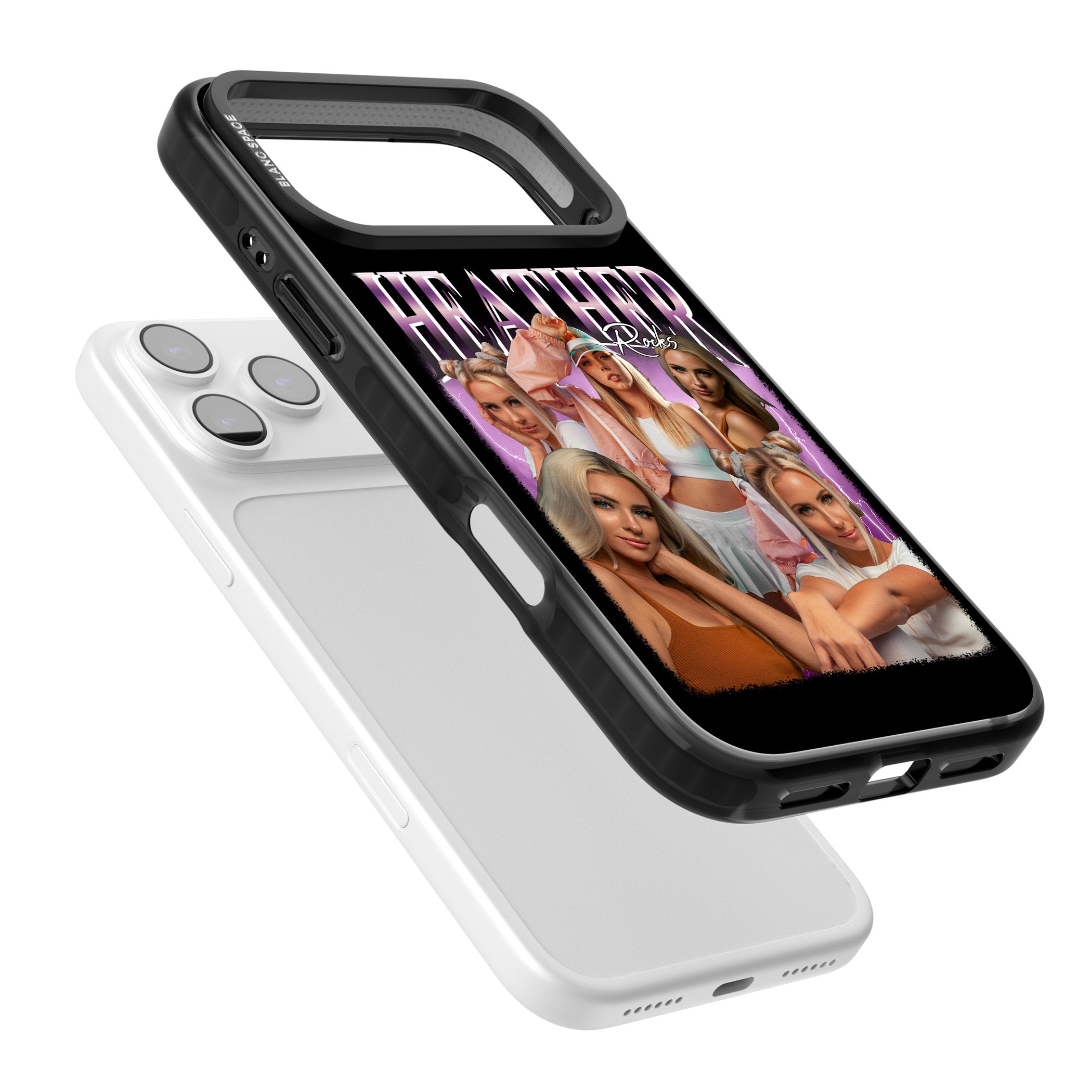 Personalised Airbrush Name & Photo Collage (Pink) iPhone 17 Pro Impact Pro Black Phone Case Colours