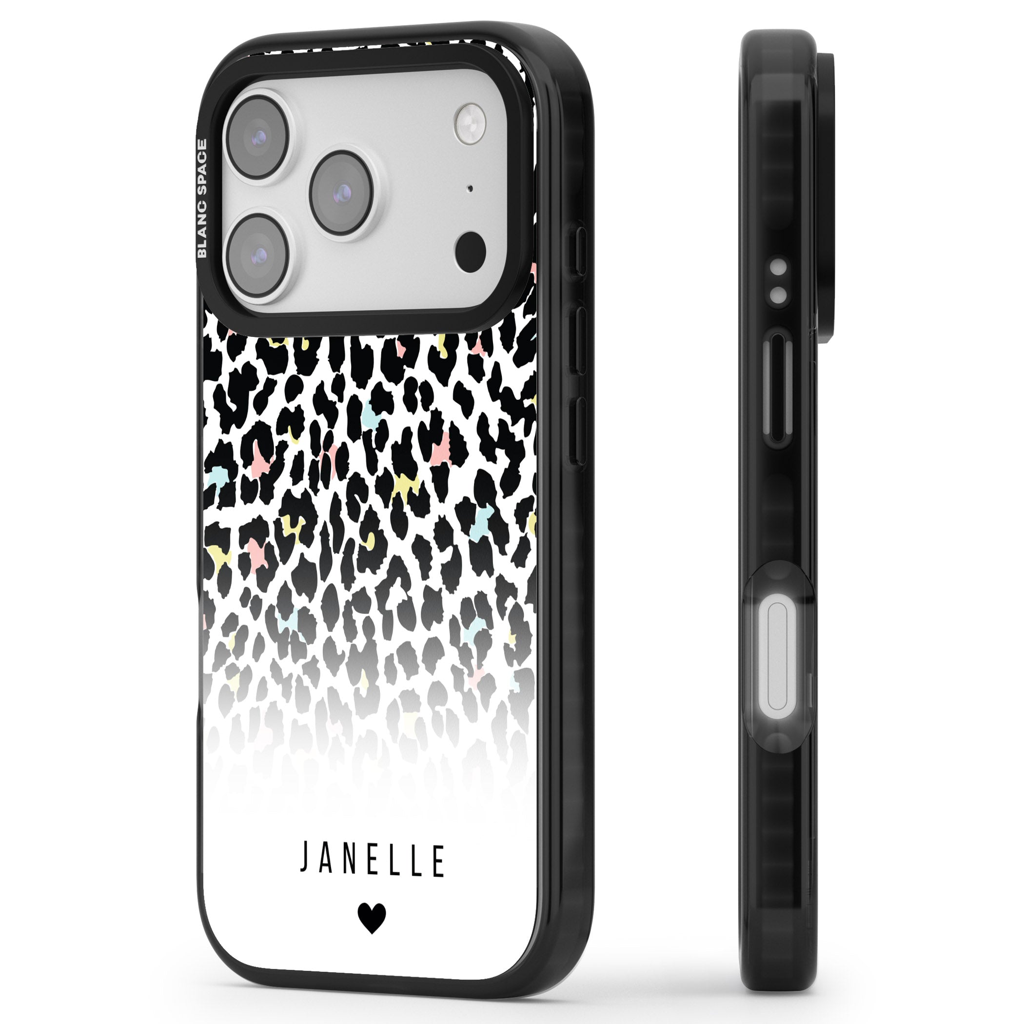 Personalised Pastel Leopard iPhone 17 Pro Impact Pro Black Phone Case Side Profile