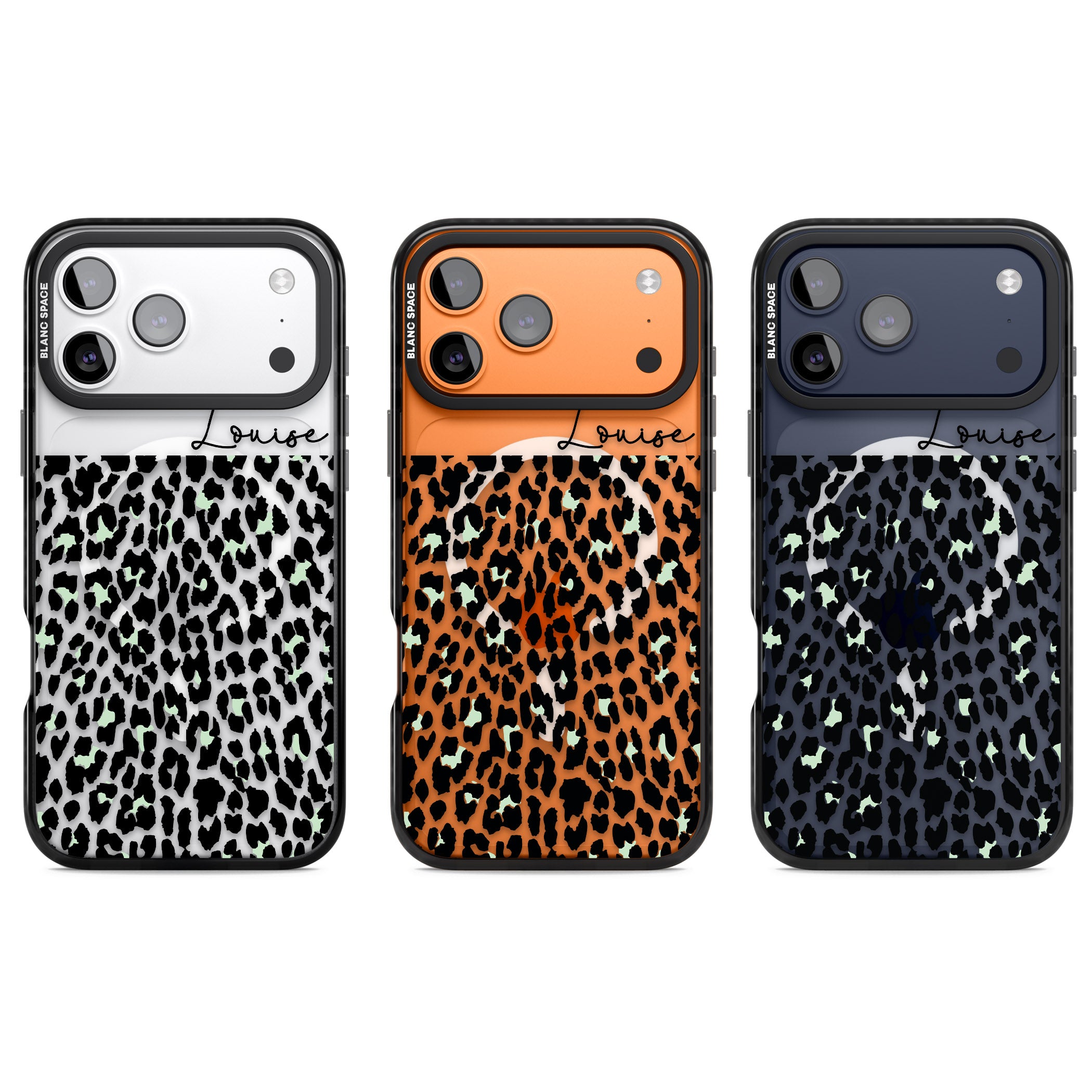 Personalised Seafoam Leopard iPhone 17 Pro Impact Pro Black Phone Case APT Impact Protection