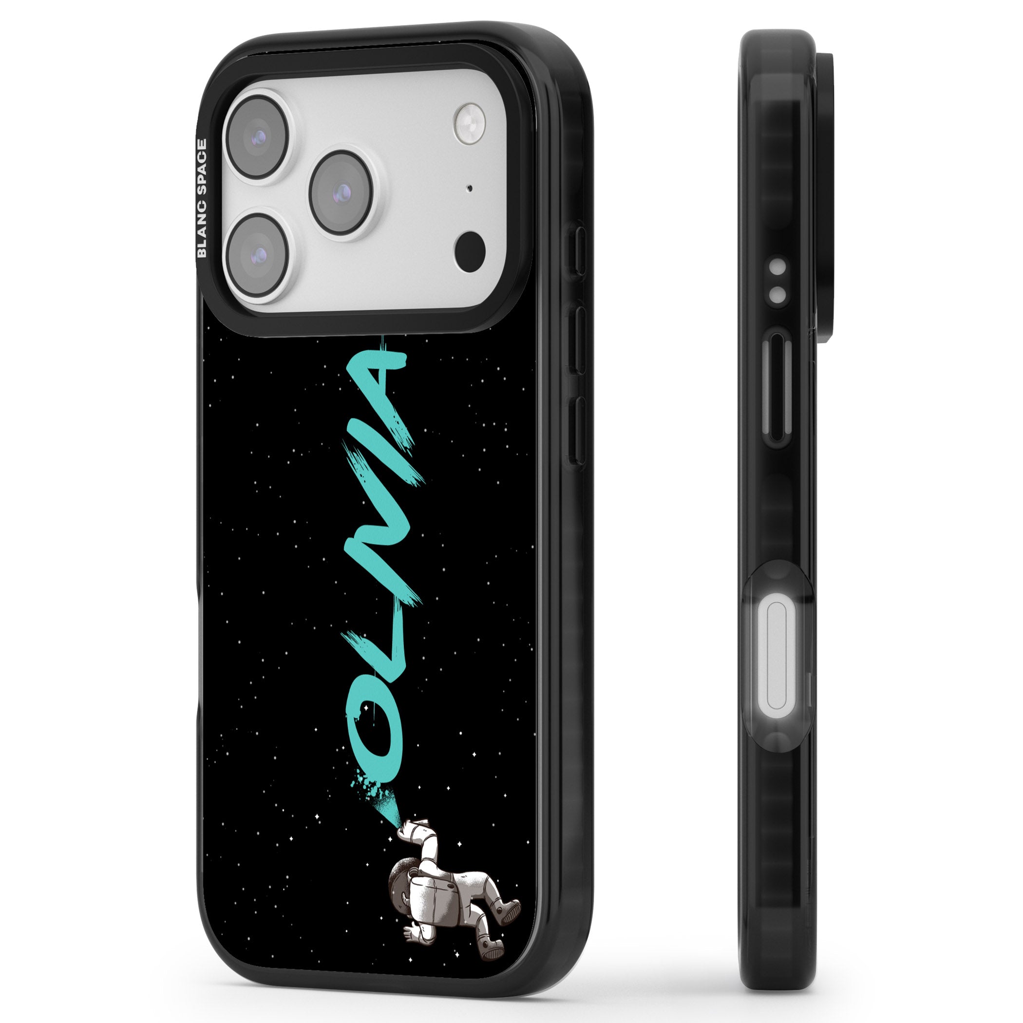 Personalised Astronaut Graffiti iPhone 17 Pro Impact Pro Black Phone Case Side Profile