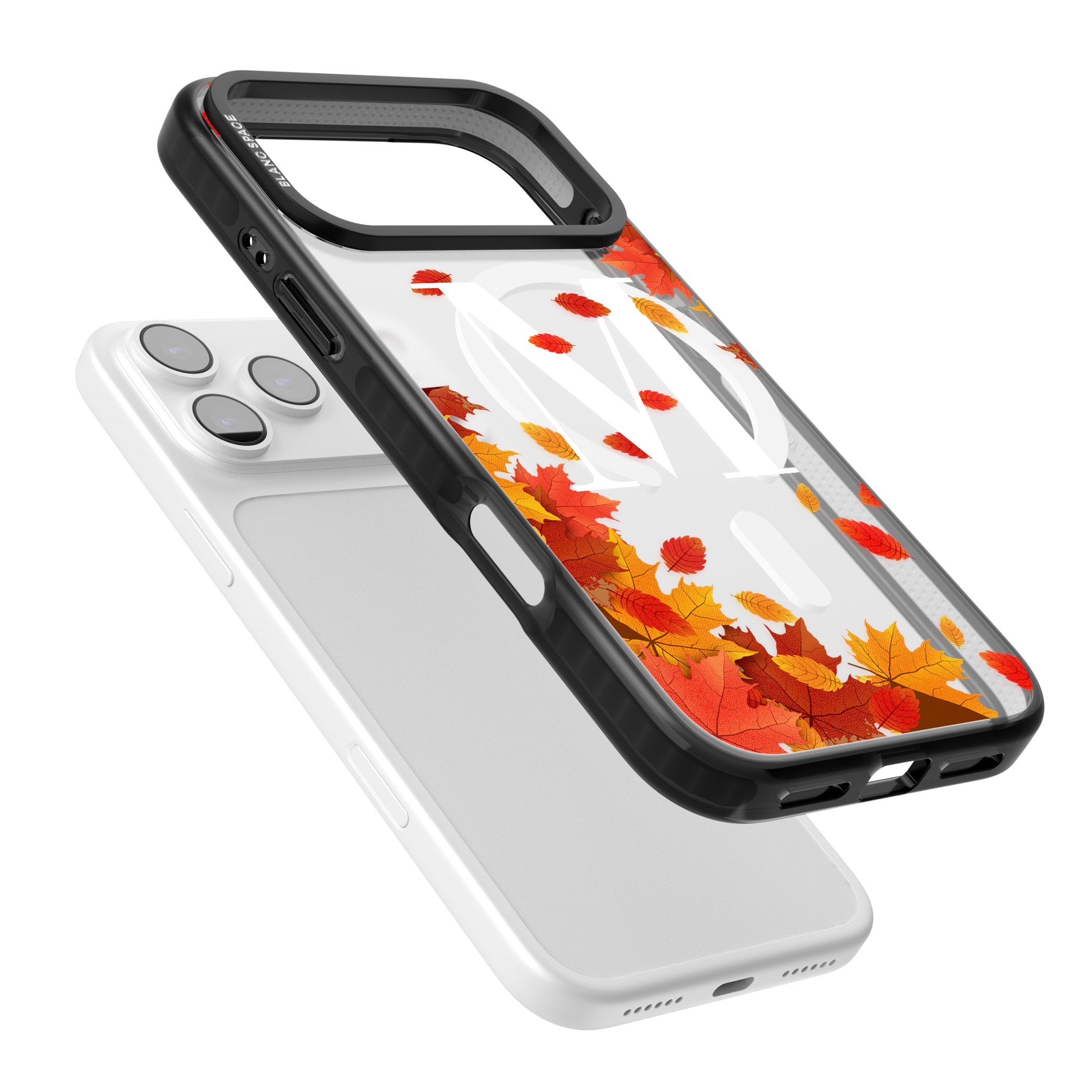 Personalised Autumn Leaves Monogram iPhone 17 Pro Impact Pro Black Phone Case Colours